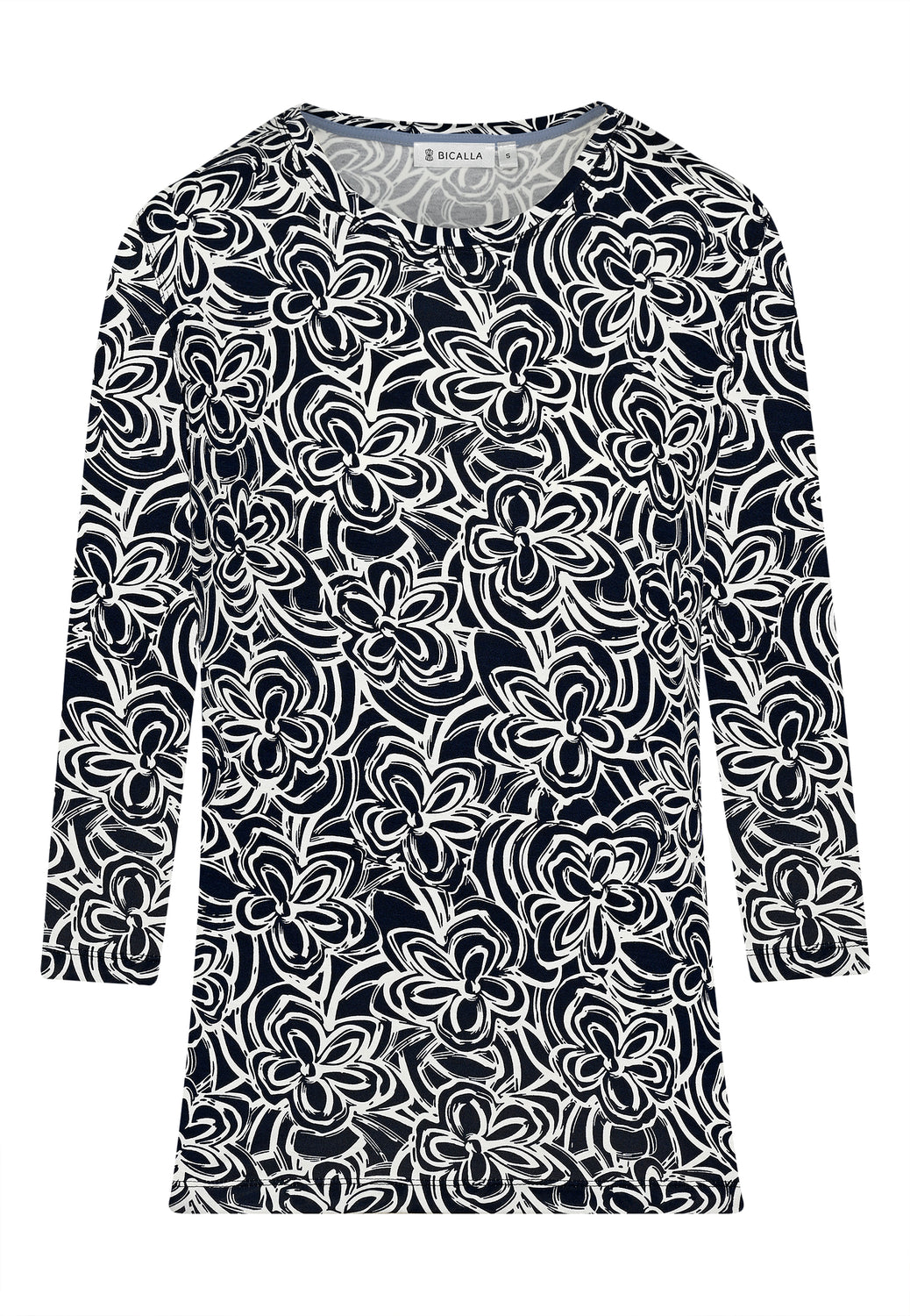 24611 Chemise à imprimé floral en bleu foncé/blanc crème
