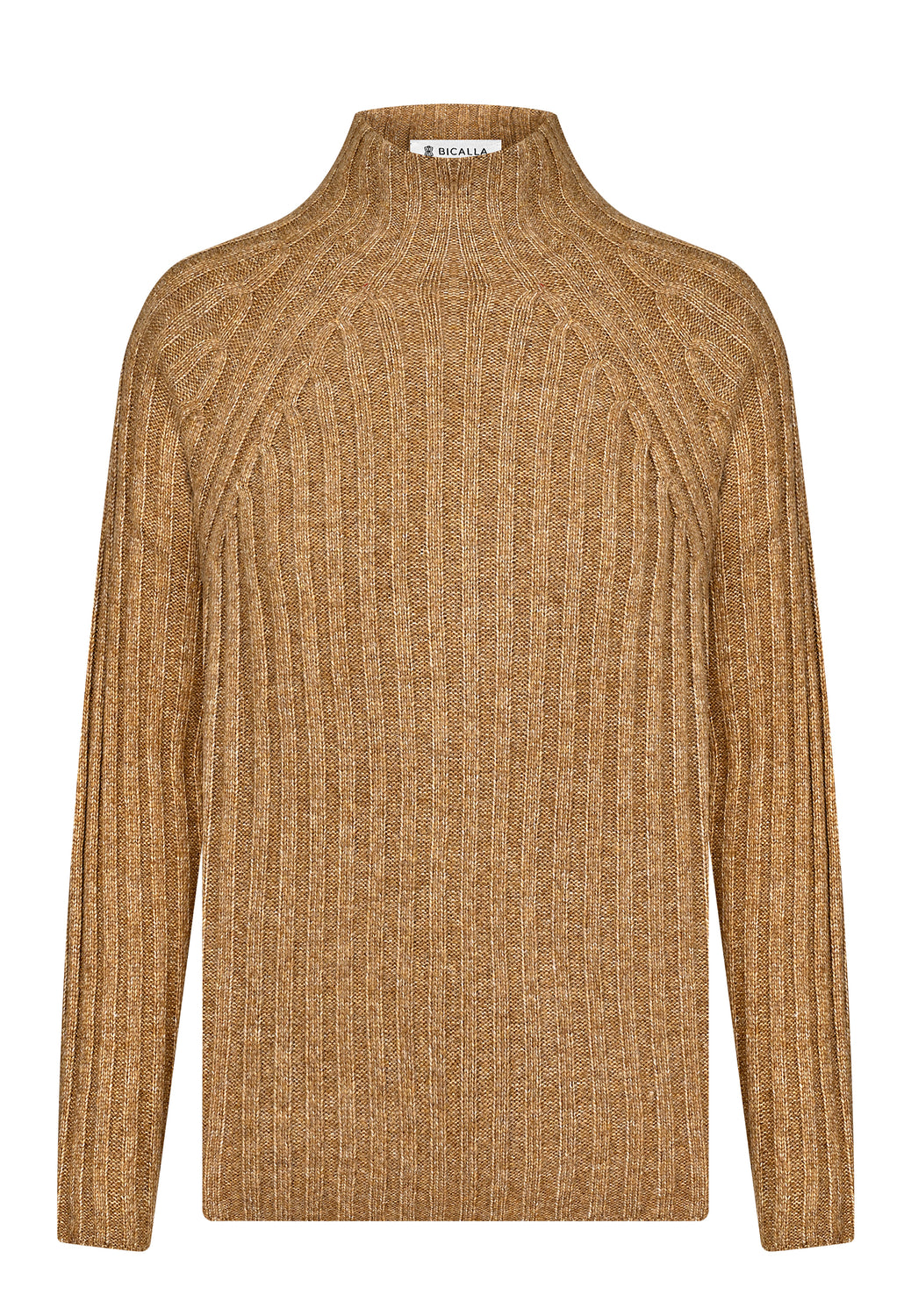 24652 Pull en maille côtelée curry