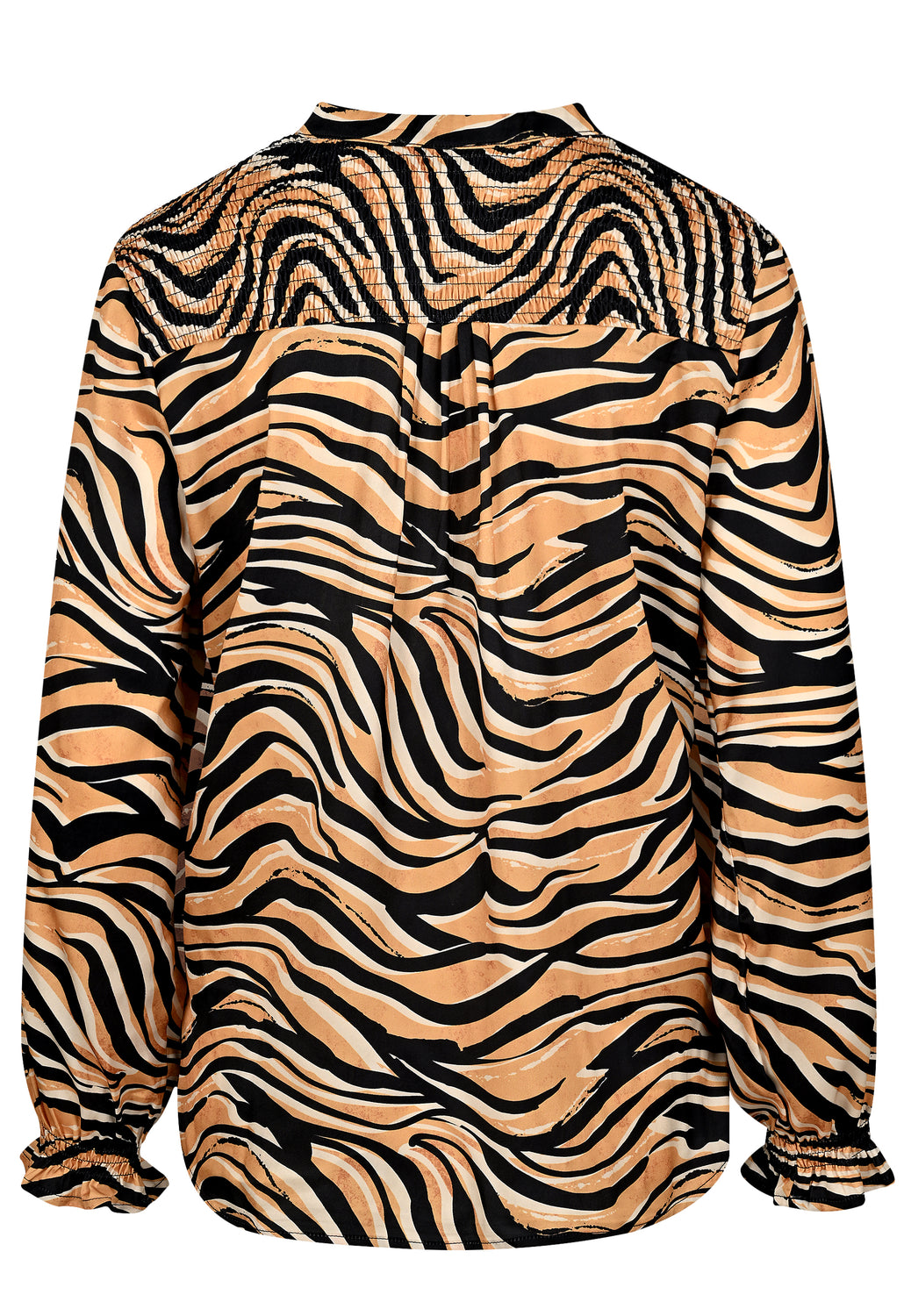 24653 Chemise en satin à imprimé animal en noir/beige