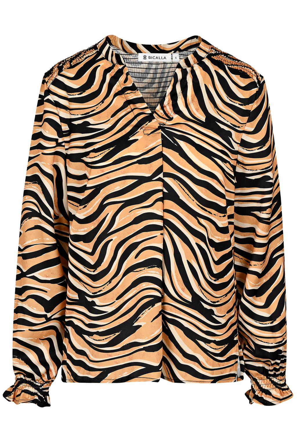 24653 Chemise en satin à imprimé animal en noir/beige