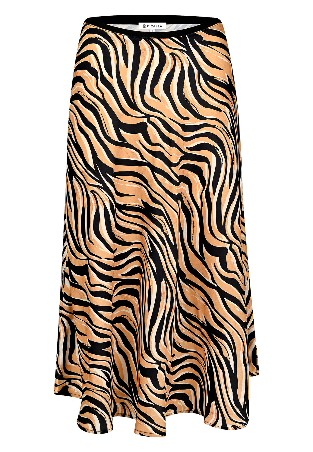 24654 Satijnen rok met dierenprint in zwart/beige