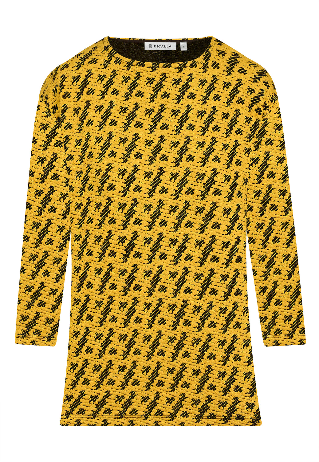 24666 Boxy-Shirt mit Jacquard-Muster in Curry/Schwarz