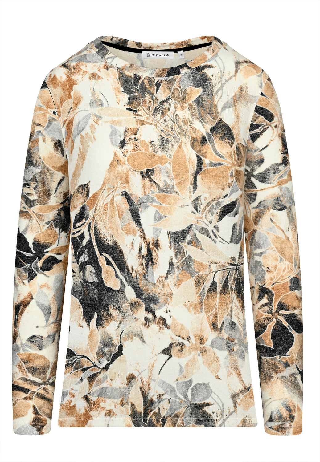 24719 Chemise en maille fine à imprimé floral en beige/gris