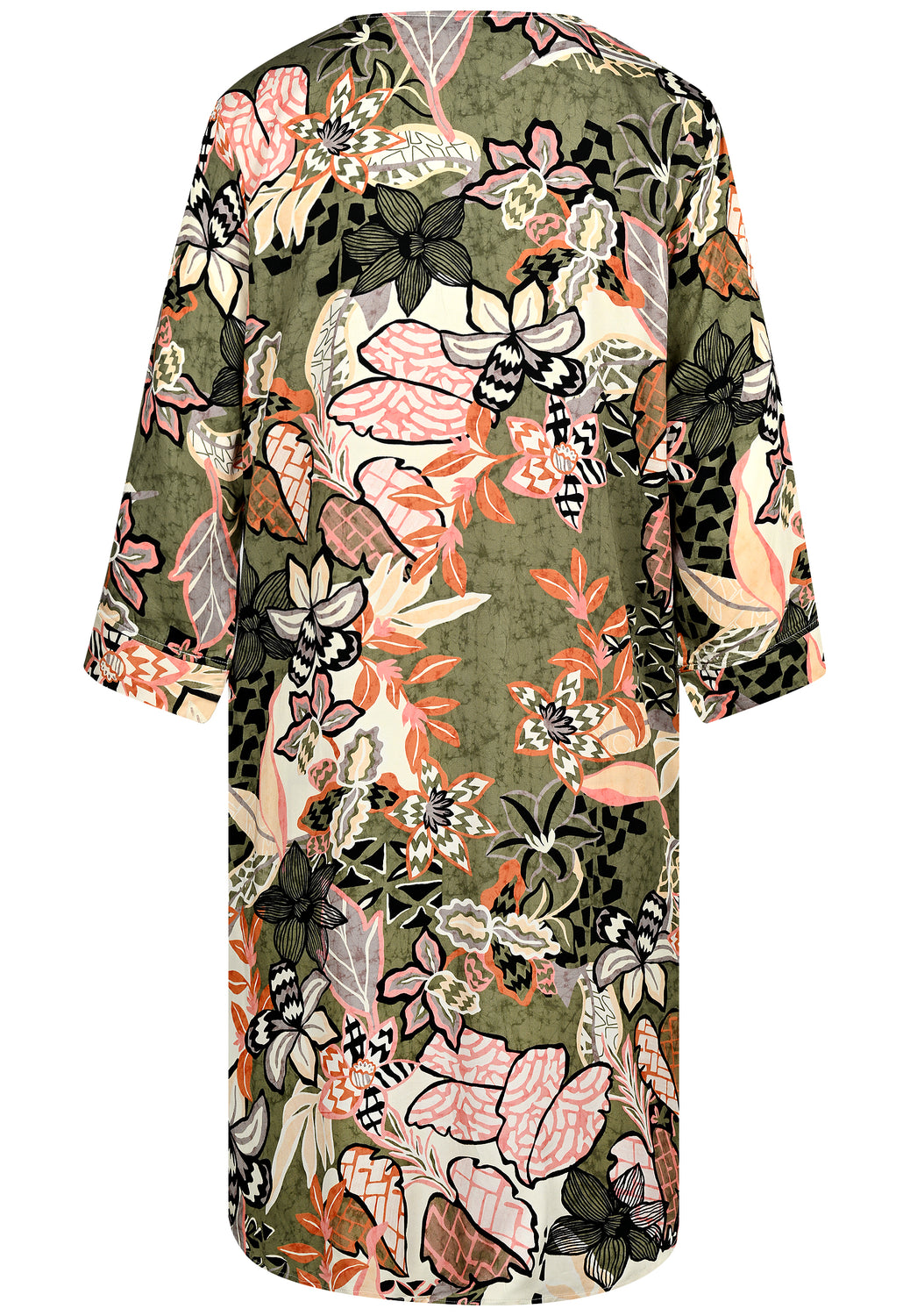 25271 Kleid mit Blumen-Print in Oliv-Rosé