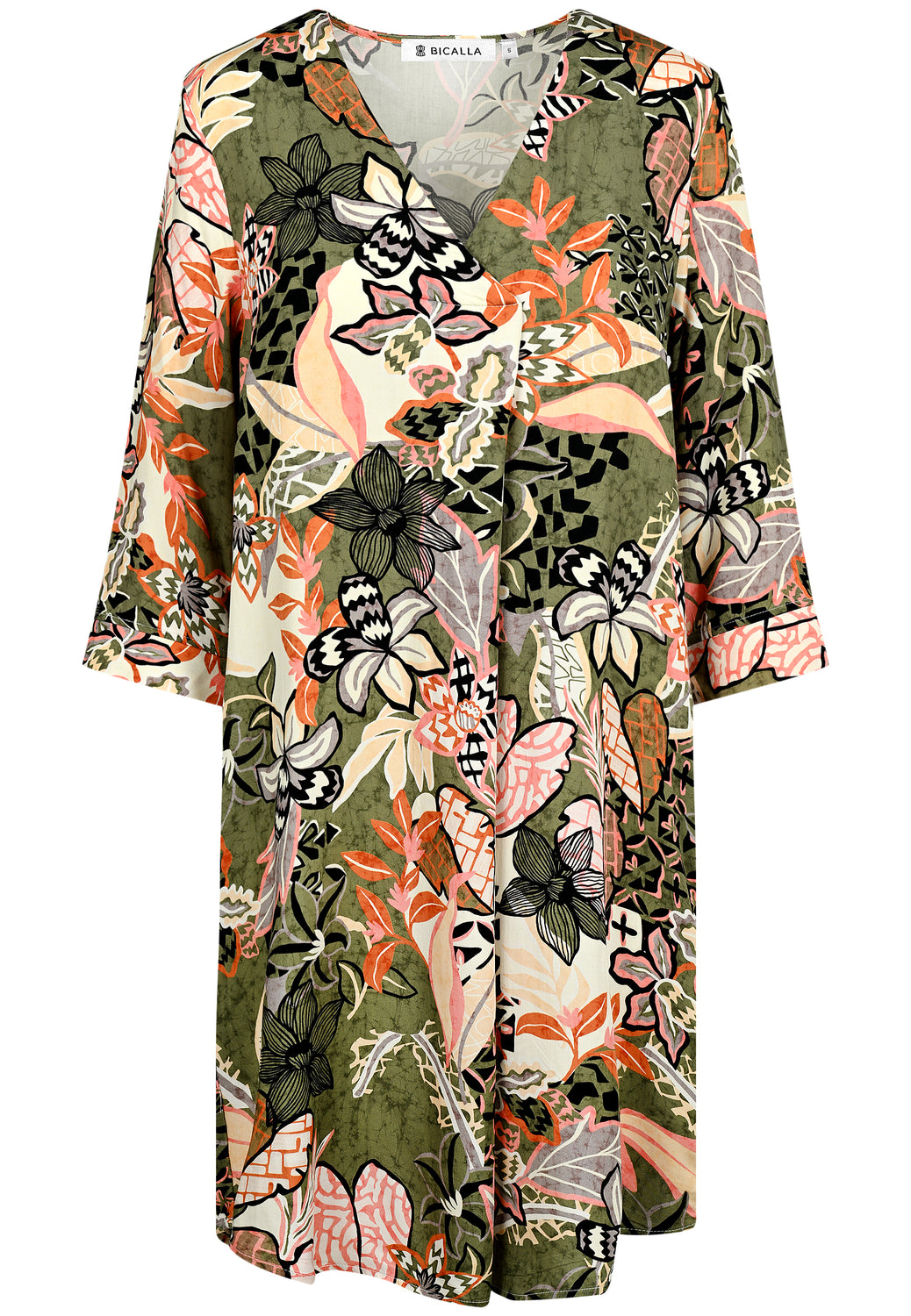 25271 Kleid mit Blumen-Print in Oliv-Rosé