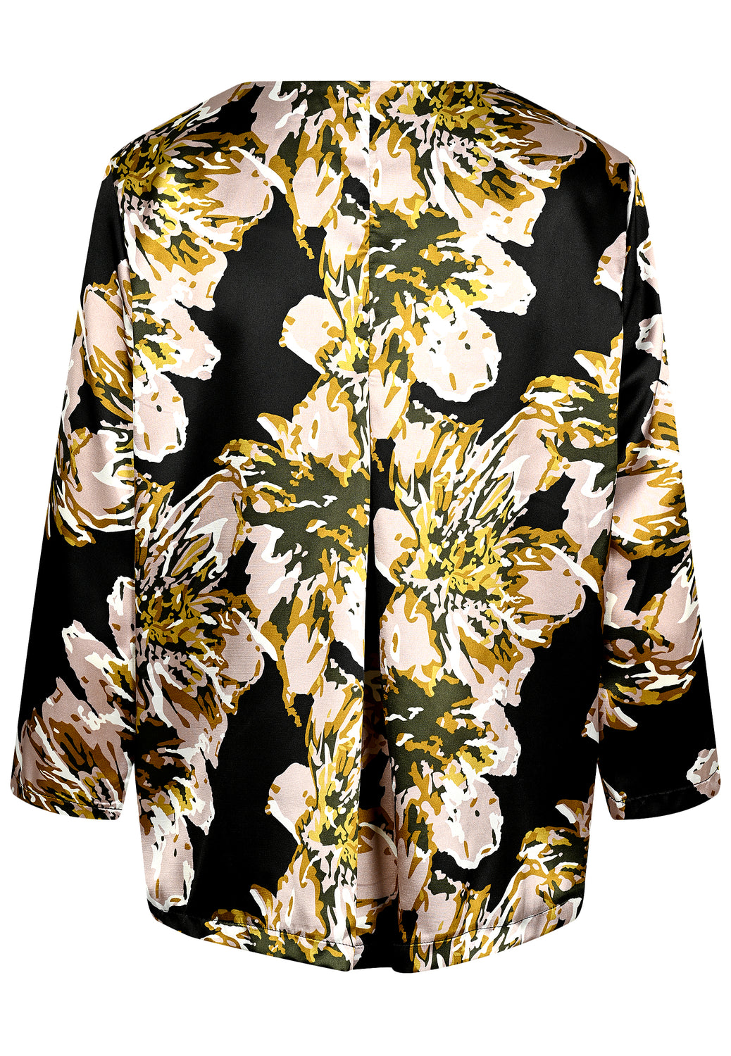 25275 Satin-Shirt mit Blüten-Print in Schwarz/Rosé