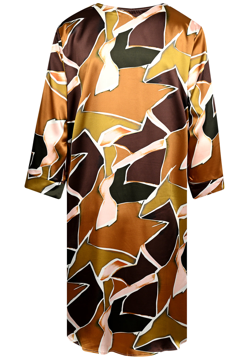 25276 Satin-Kleid mit Grafik-Print in Oliv/Braun