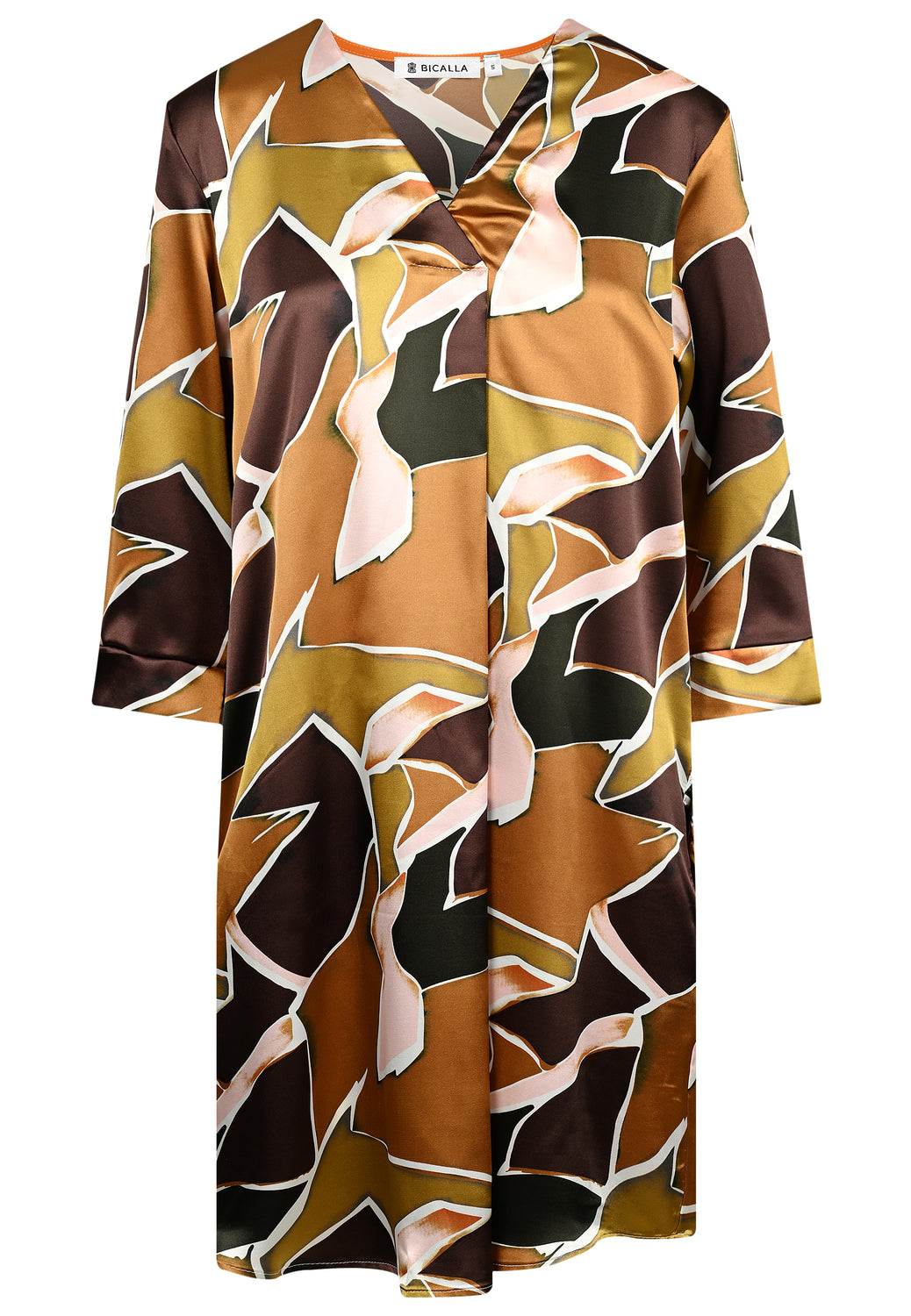 25276 Satin-Kleid mit Grafik-Print in Oliv/Braun