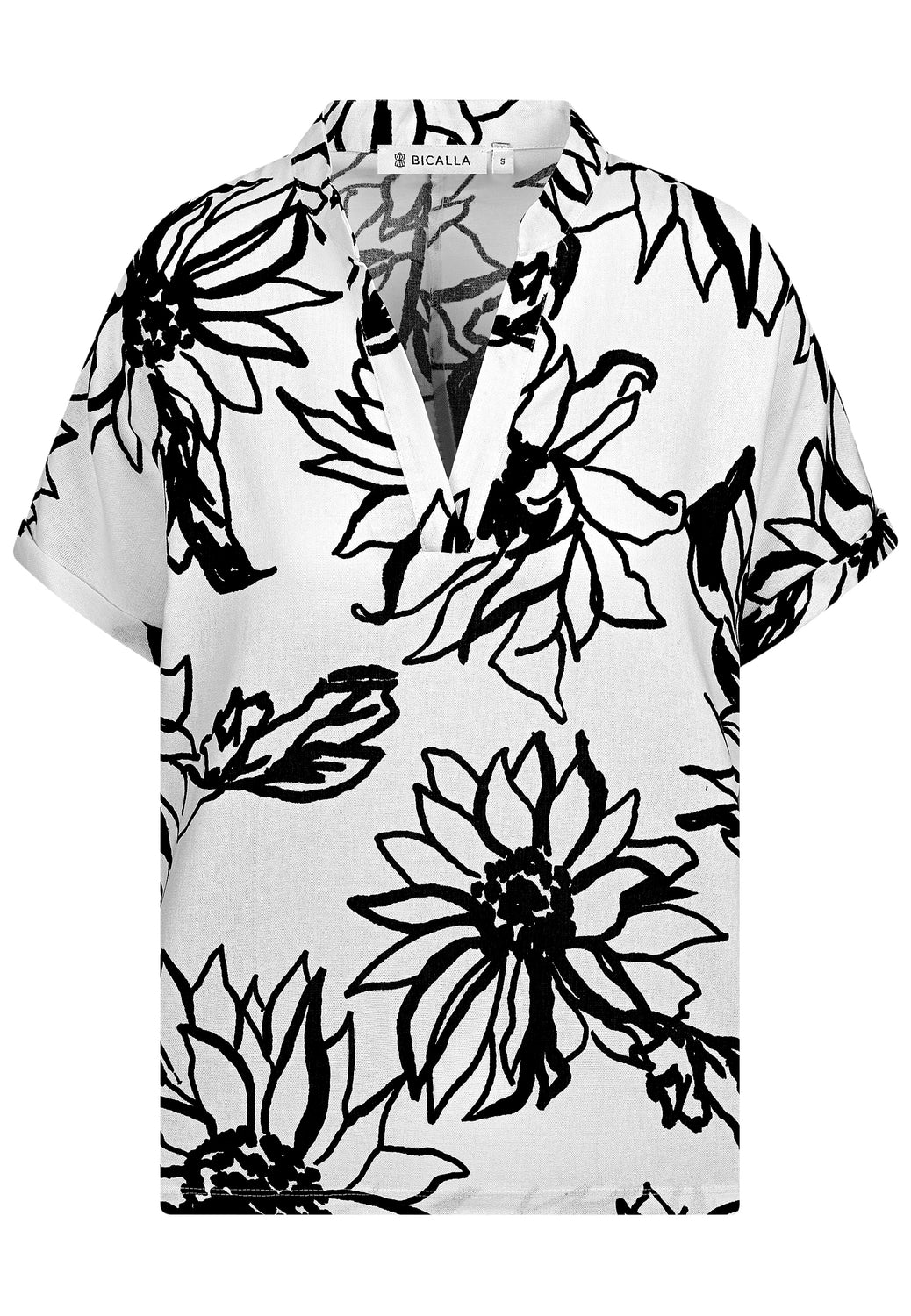 25277 Chemisier-chemise à imprimé fleuri blanc/noir