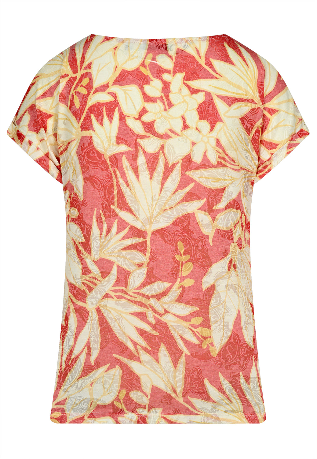 25303 Chemise à imprimé feuilles et ornements en rouge/sable