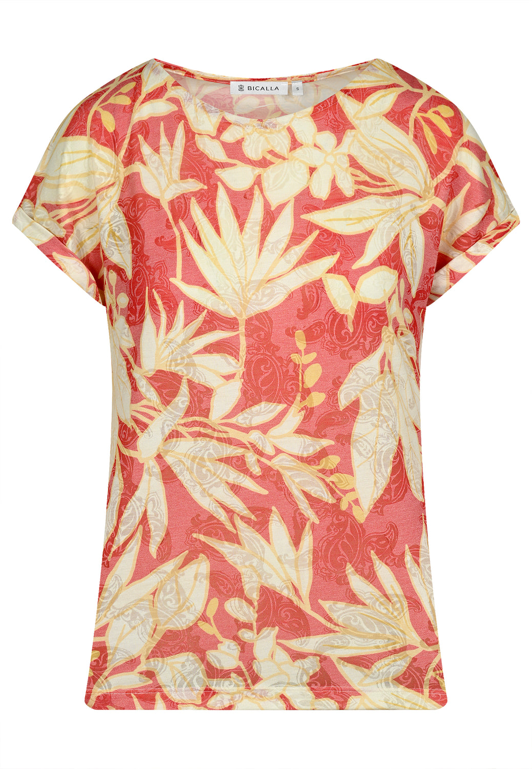 25303 Chemise à imprimé feuilles et ornements en rouge/sable