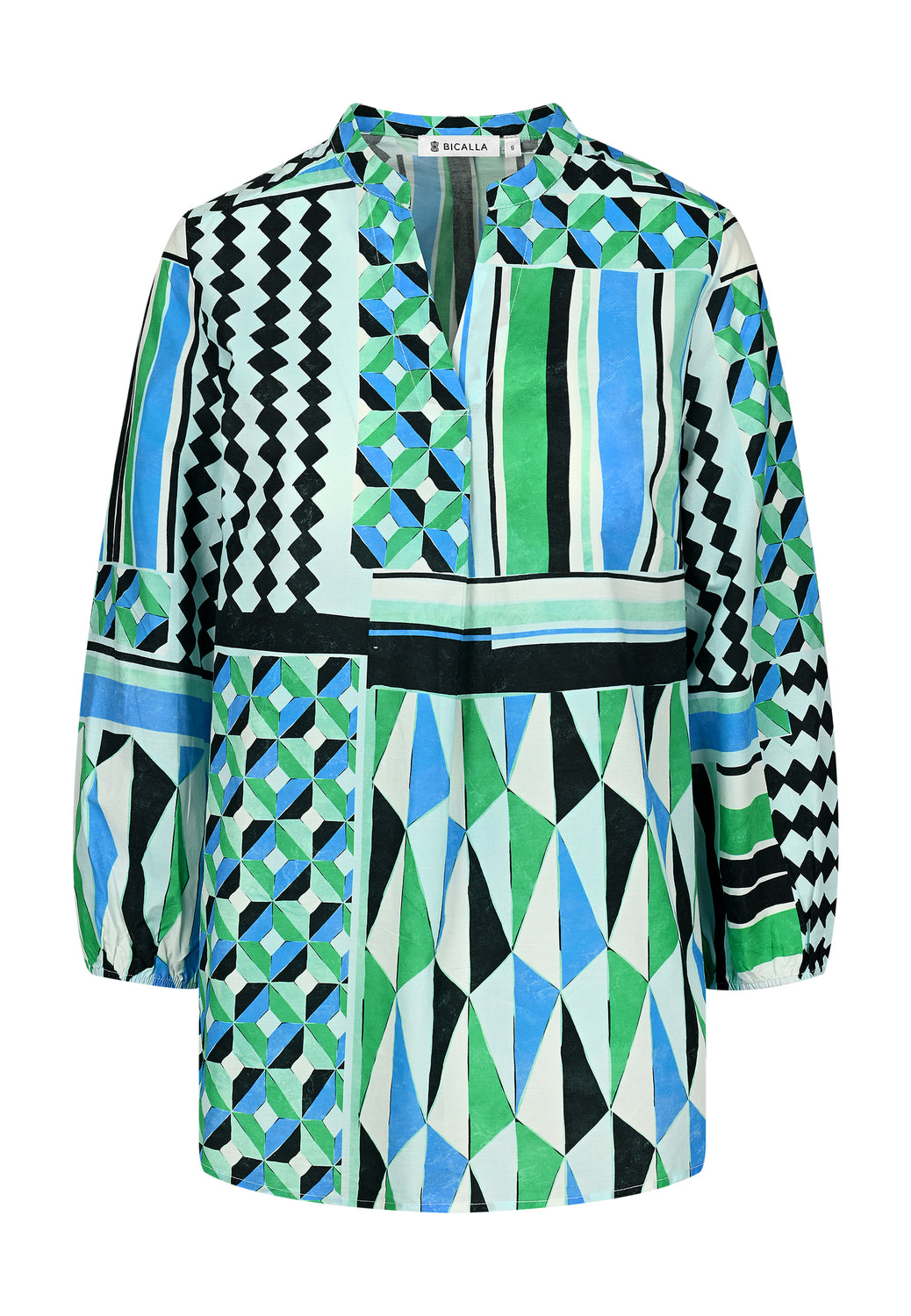 25374 Bluse mit Grafik-Print in Blau/Grün