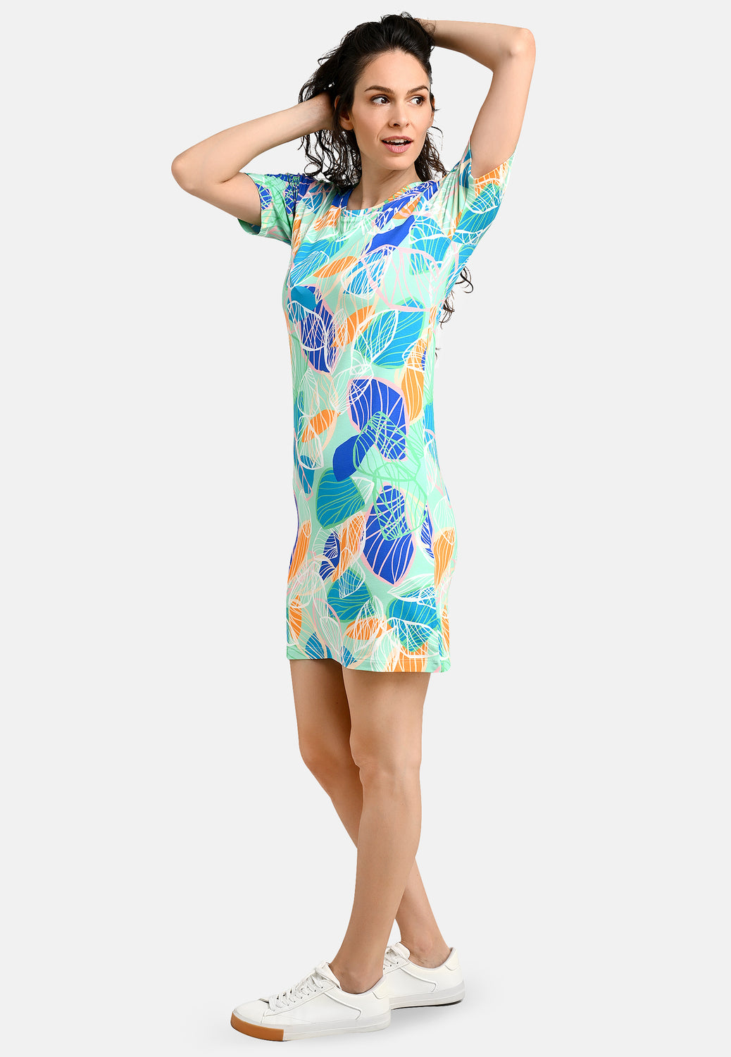 24428 Robe Chemise Feuilles - 12/menthe