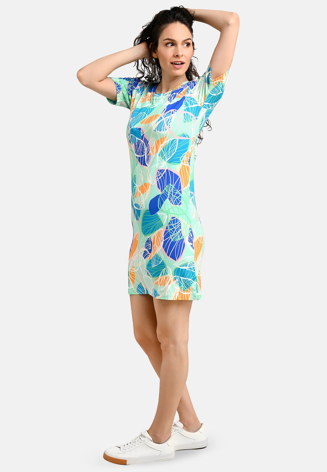 24428 Robe Chemise Feuilles - 12/menthe