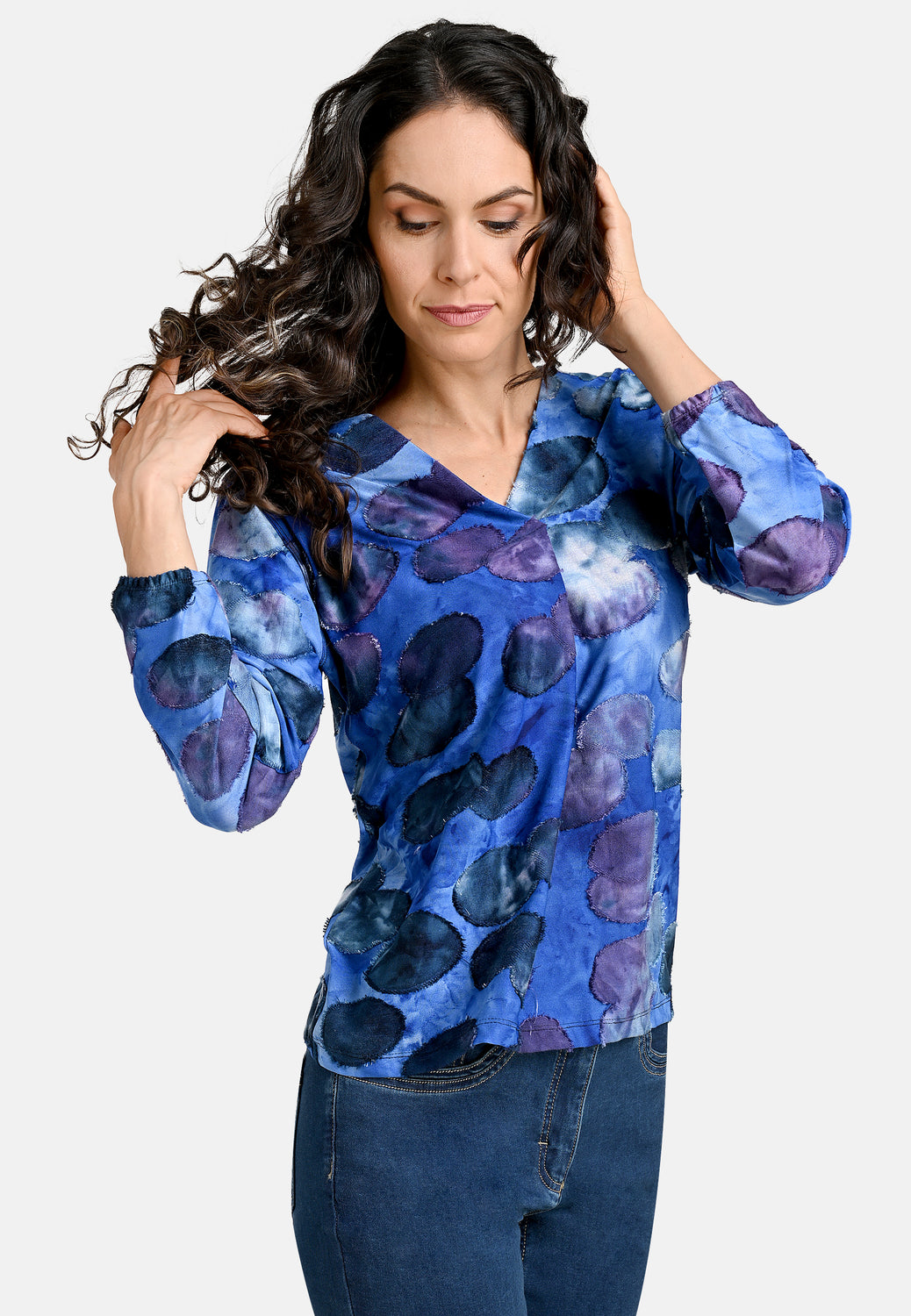 24602 Shirt mit Kreis-Motiven in Blau