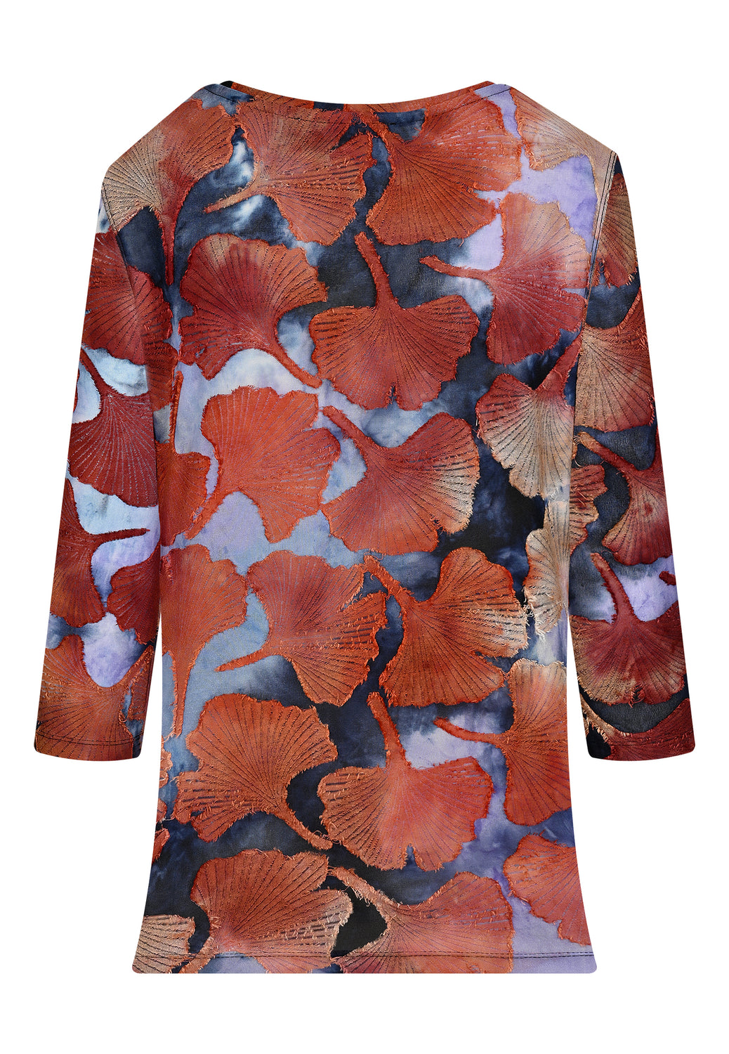 24603 Shirt mit Ginko-Batik-Muster in Braun/Blau