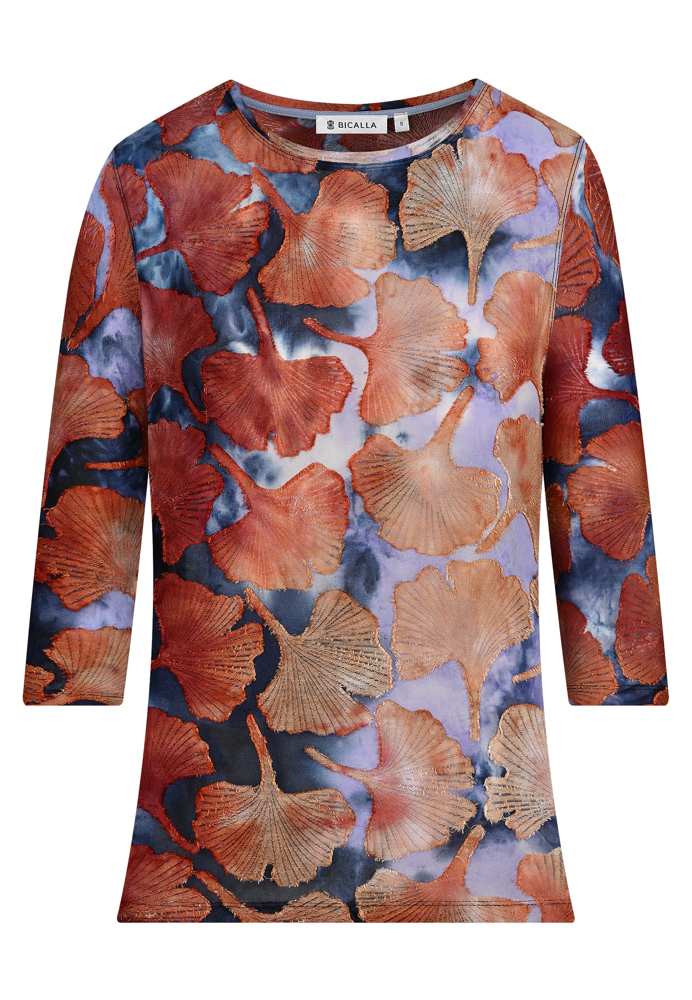 24603 Shirt mit Ginko-Batik-Muster in Braun/Blau