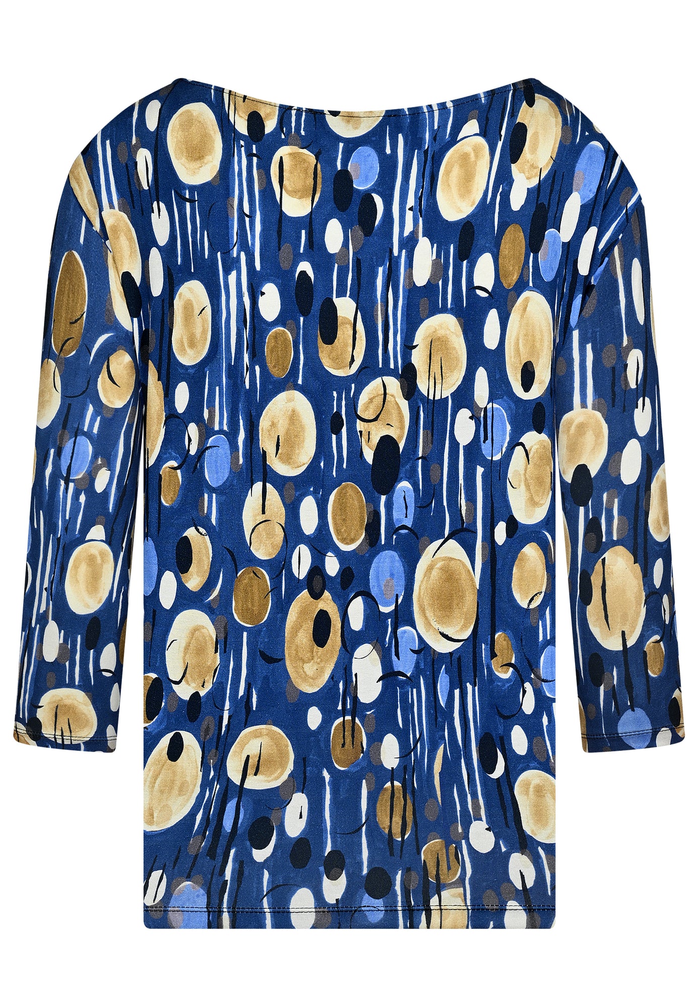 24605 Boxy-Shirt mit Pfauen-Print in Royal-Blau/Beige