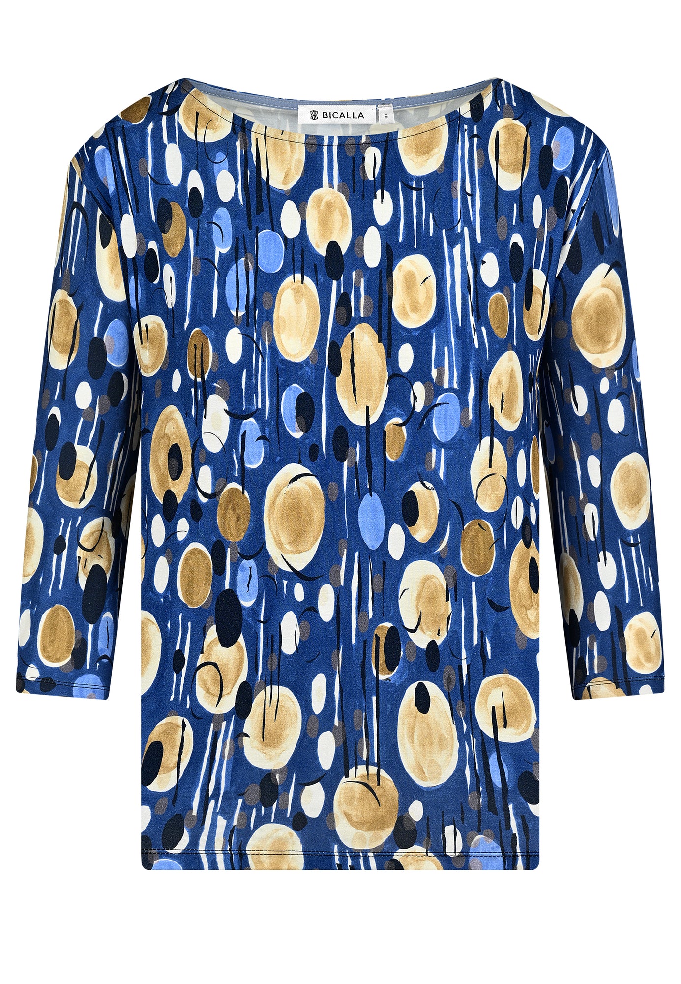 24605 Boxy-Shirt mit Pfauen-Print in Royal-Blau/Beige