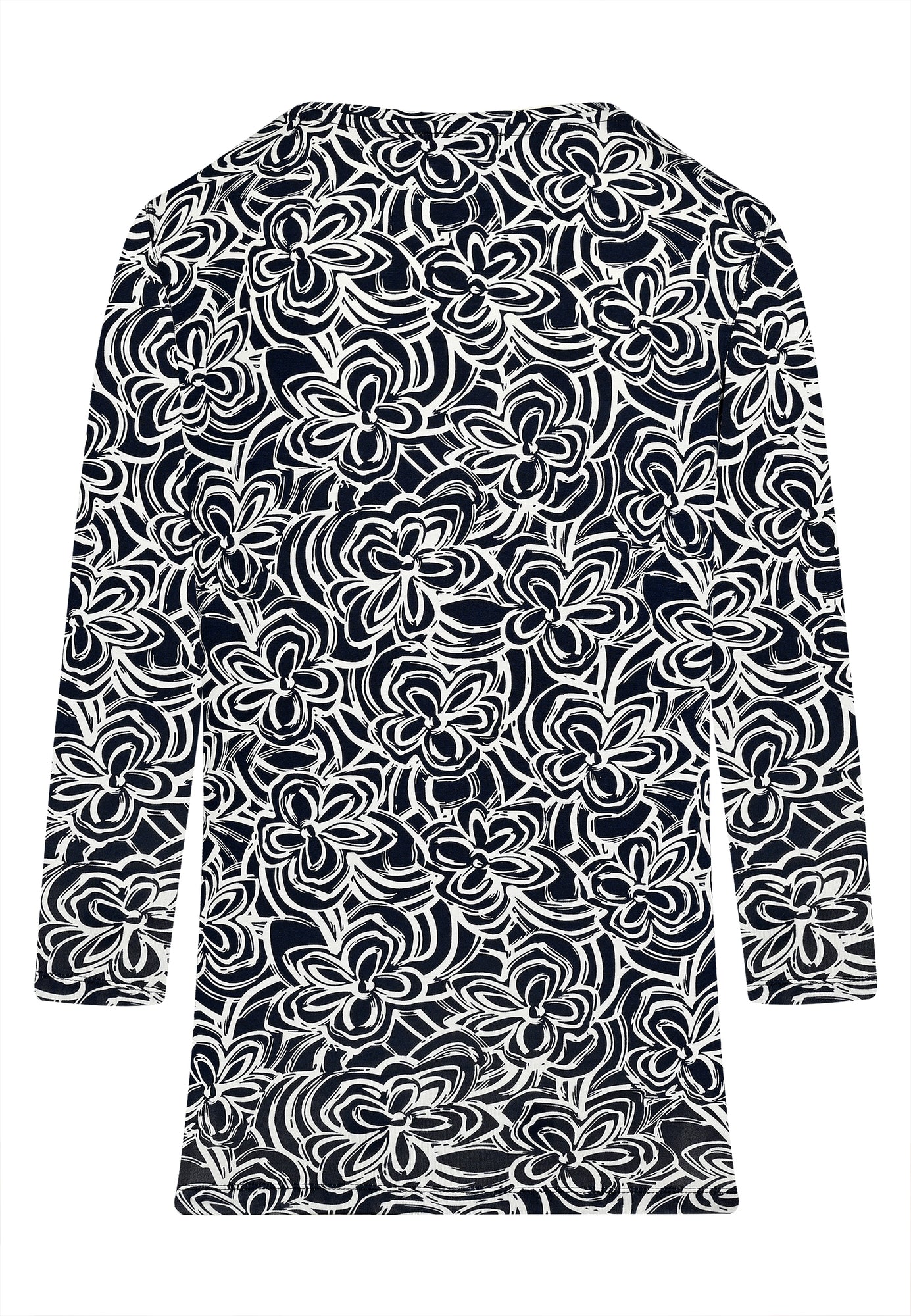 24611 Shirt mit Blumen-Print  in Dunkelblau/Cremeweiß