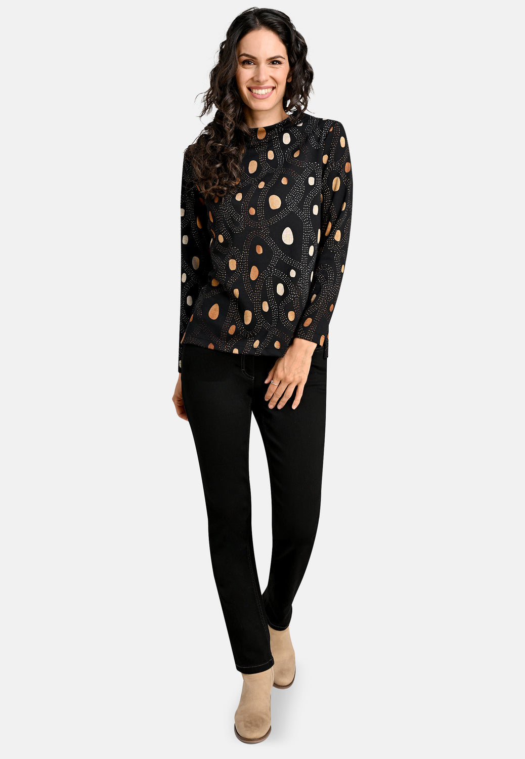 24615 Shirt mit Punkte-Print in Schwarz/Gold