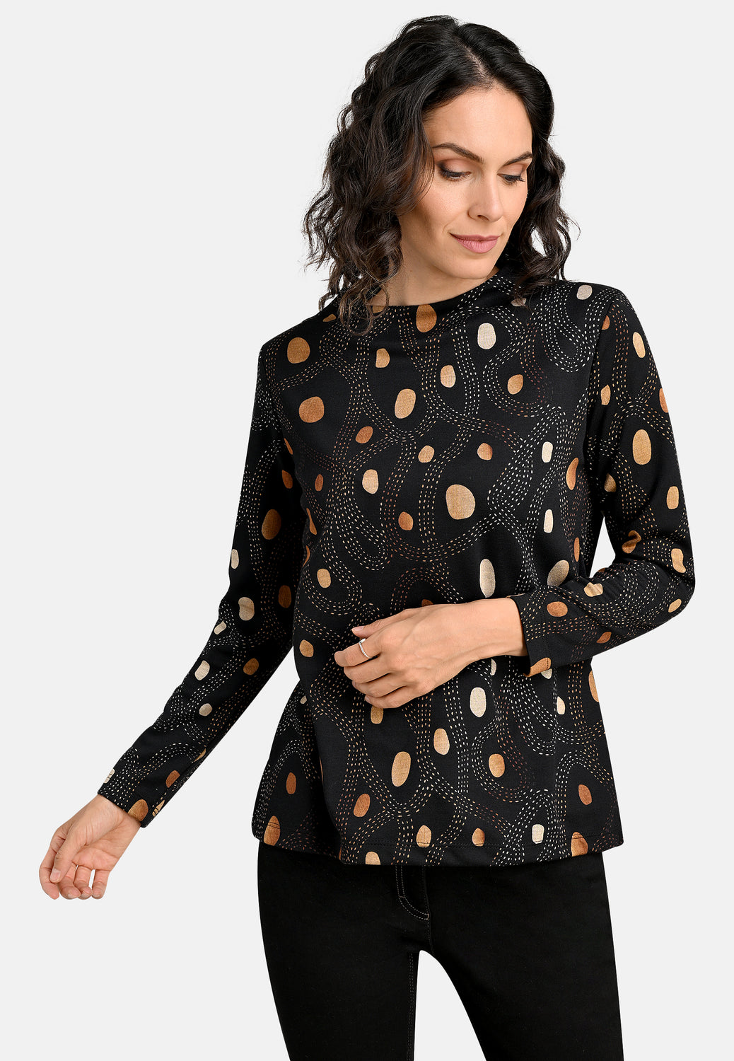 24615 Shirt mit Punkte-Print in Schwarz/Gold