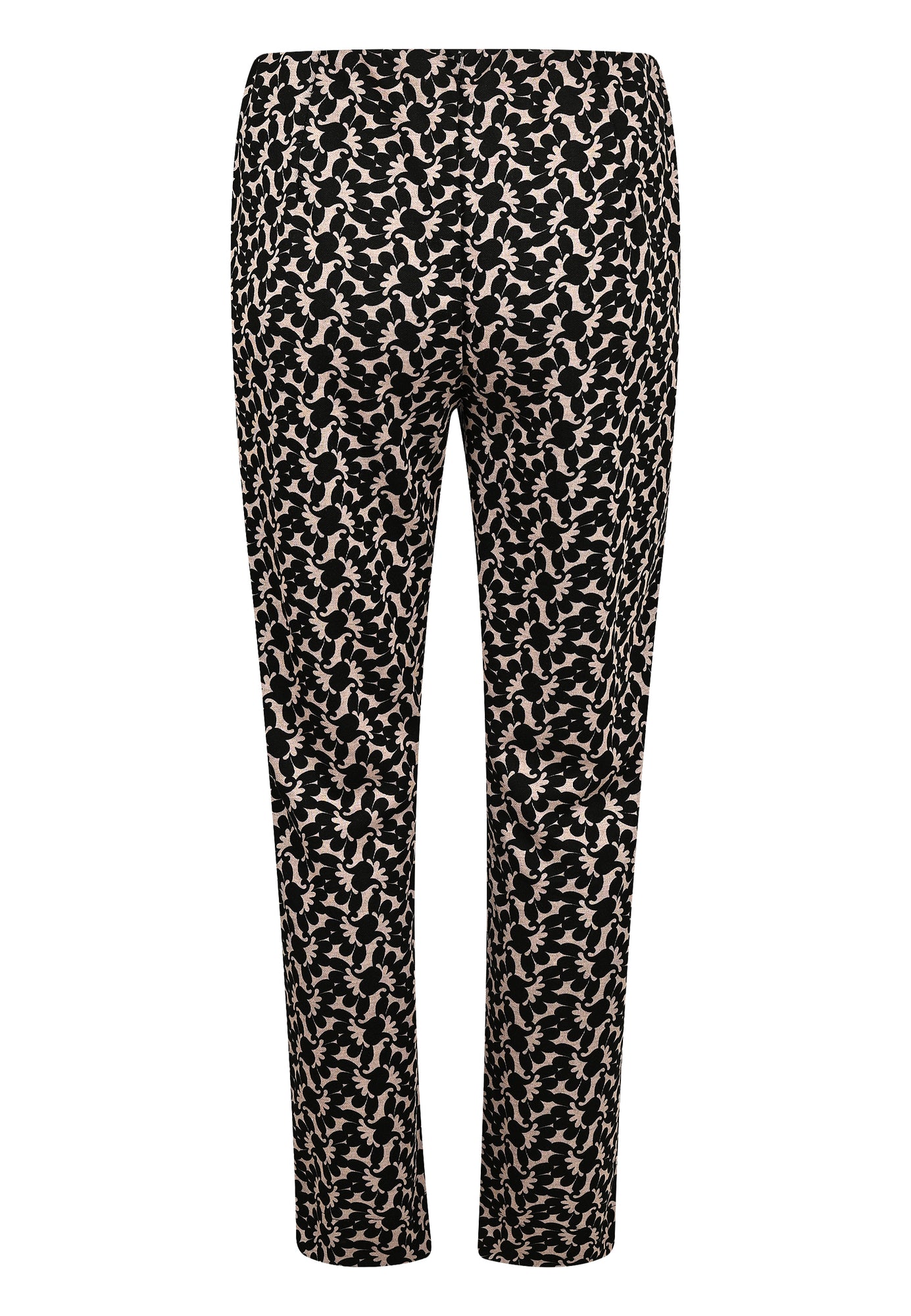 24617 Jersey broek met ornamentprint in zwart/beige