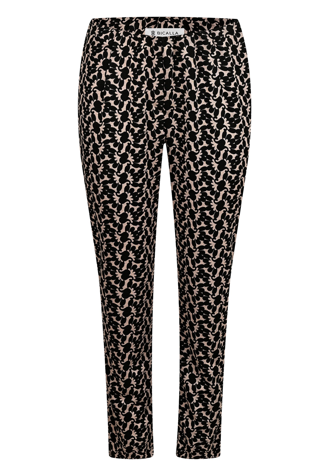 24617 Jersey broek met ornamentprint in zwart/beige