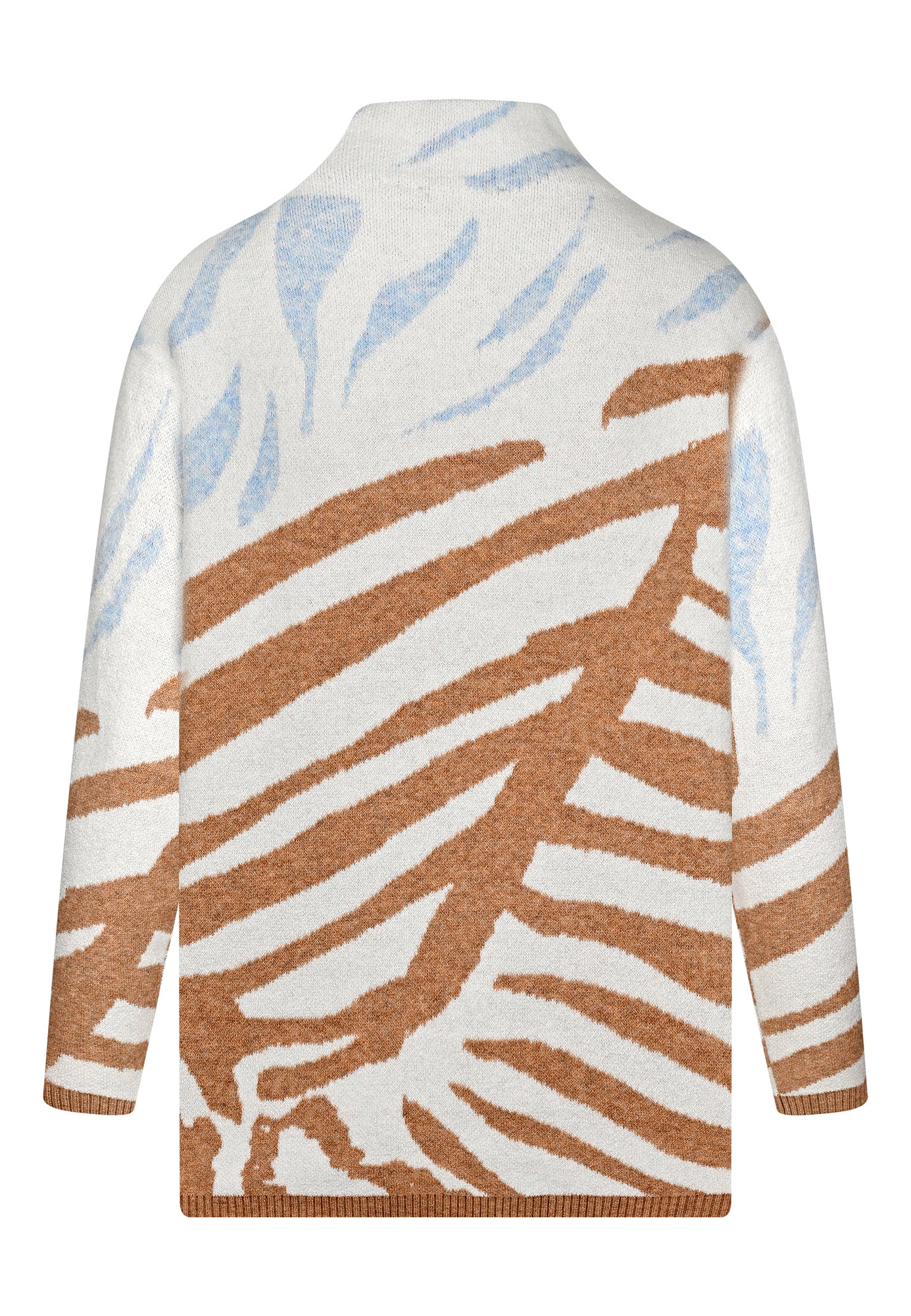 24618 Strickpullover mit Zebra-Motiv in Ecru/Braun/Hellblau