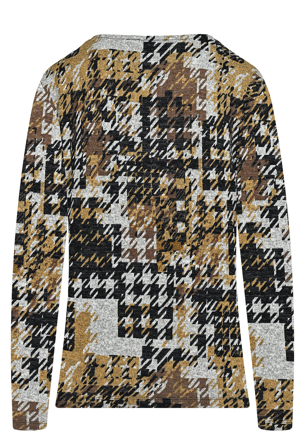 24623 Boxy-Shirt mit Hahnentritt-Print in Dunkelblau/Grau/Curry