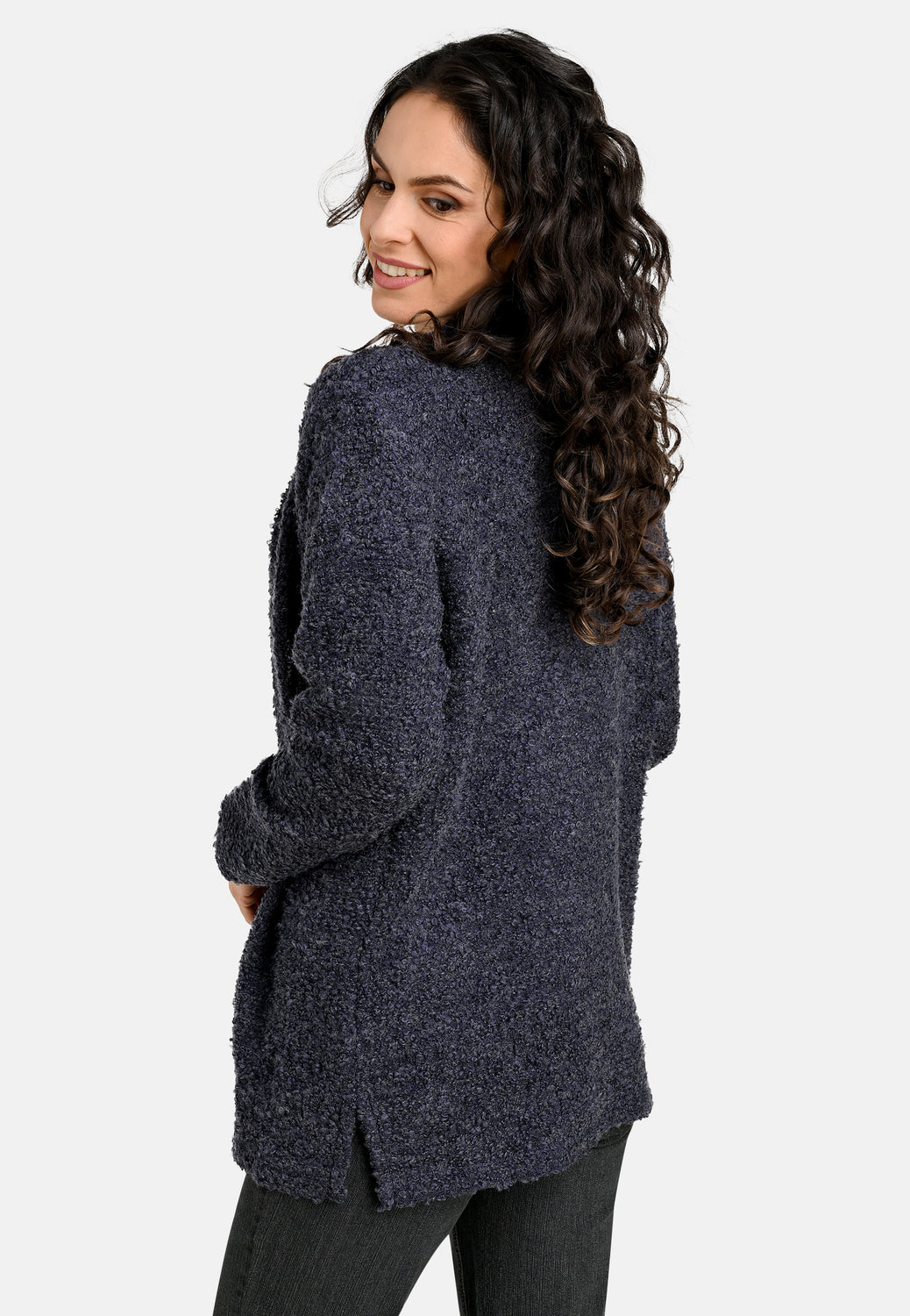 24625 Cardigan aus Bouclé-Strick in Dunkelblau