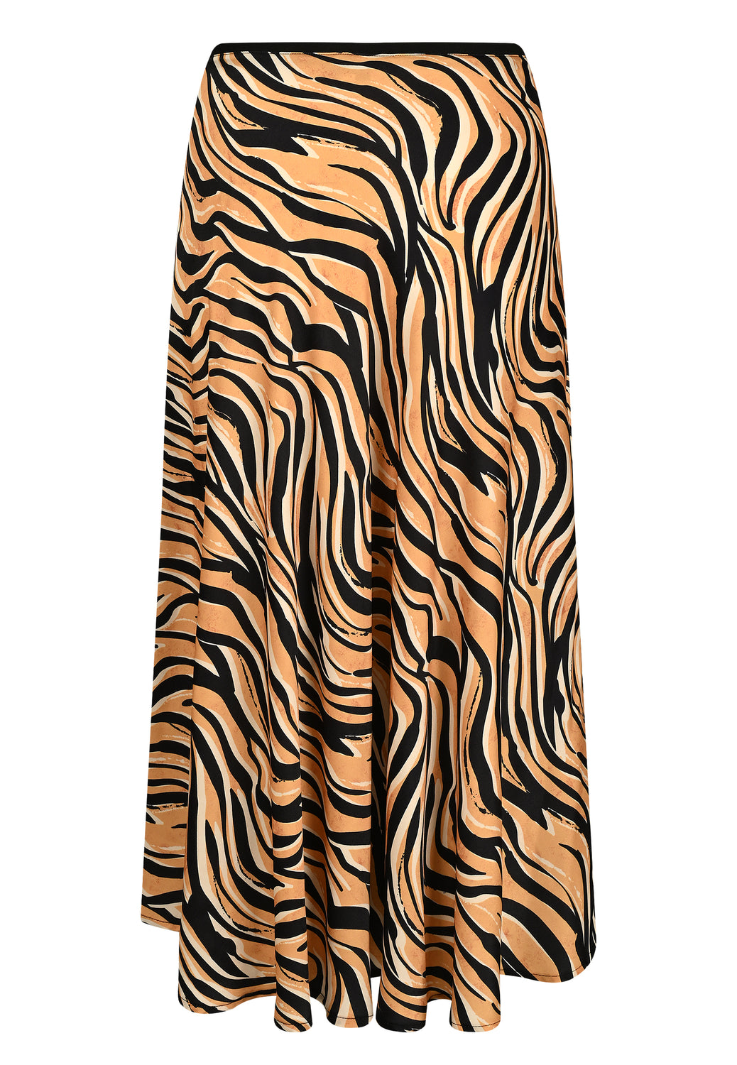 24654 Satin-Rock mit Animal-Print in Schwarz/Beige