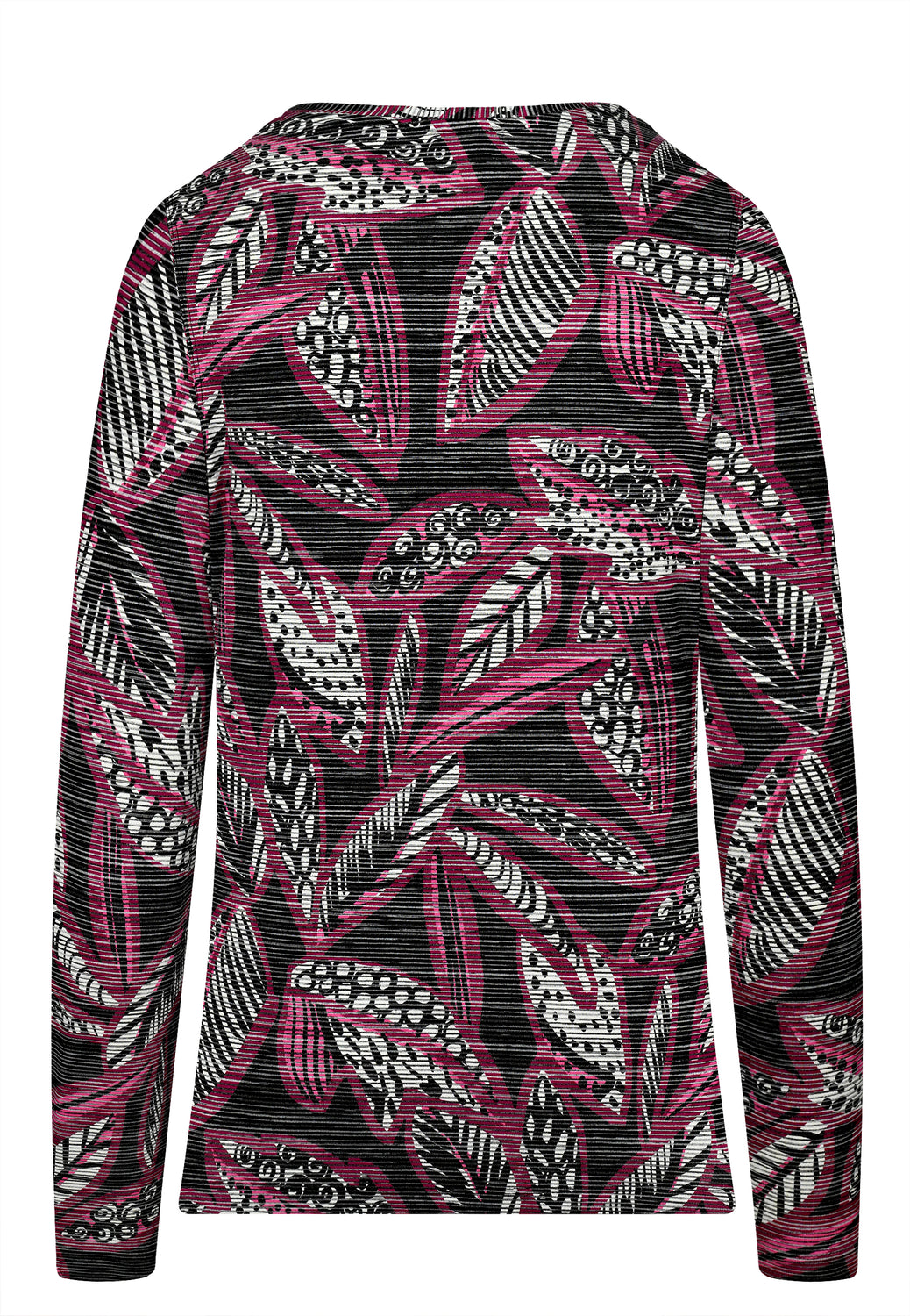 24718 Shirt mit Blätter-Print in Schwarz/Pink