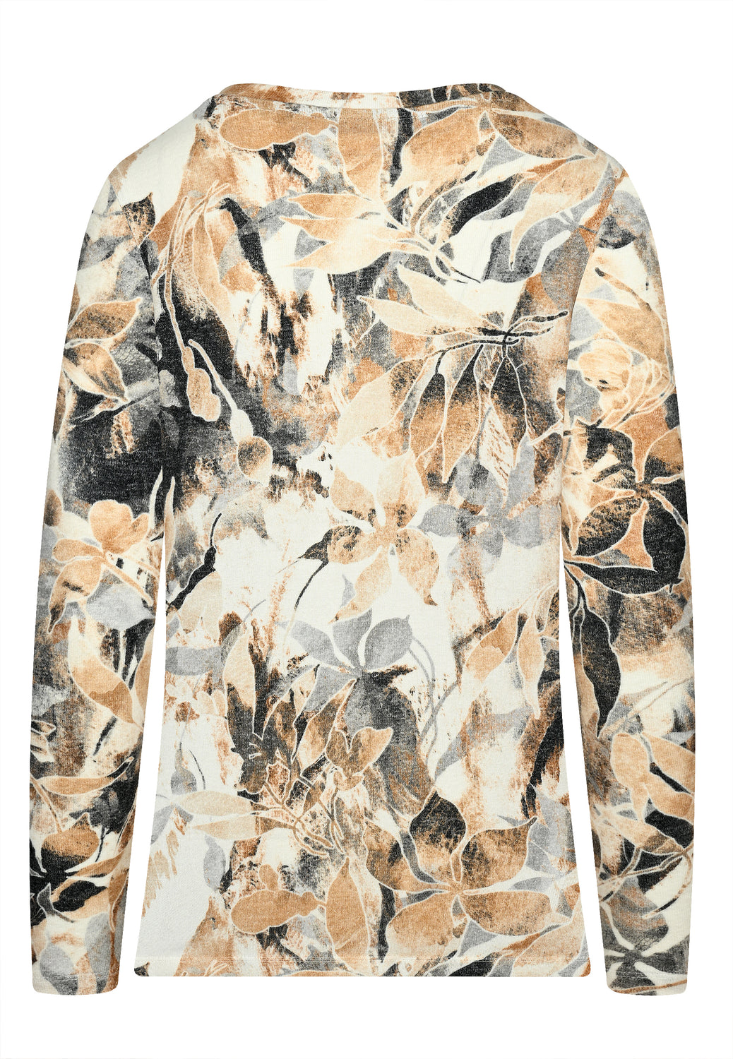 24719 Feinstrick-Shirt mit floralem Print in Beige/Grau