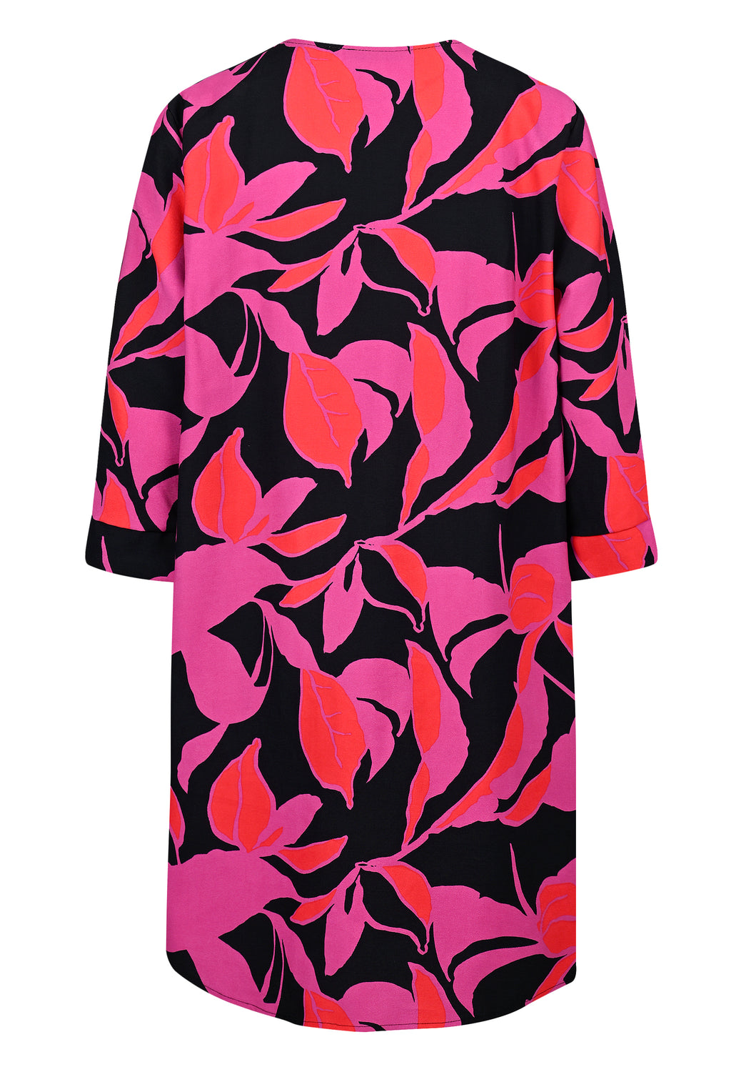 24721 Jurk met bloemenprint in roze/zwart