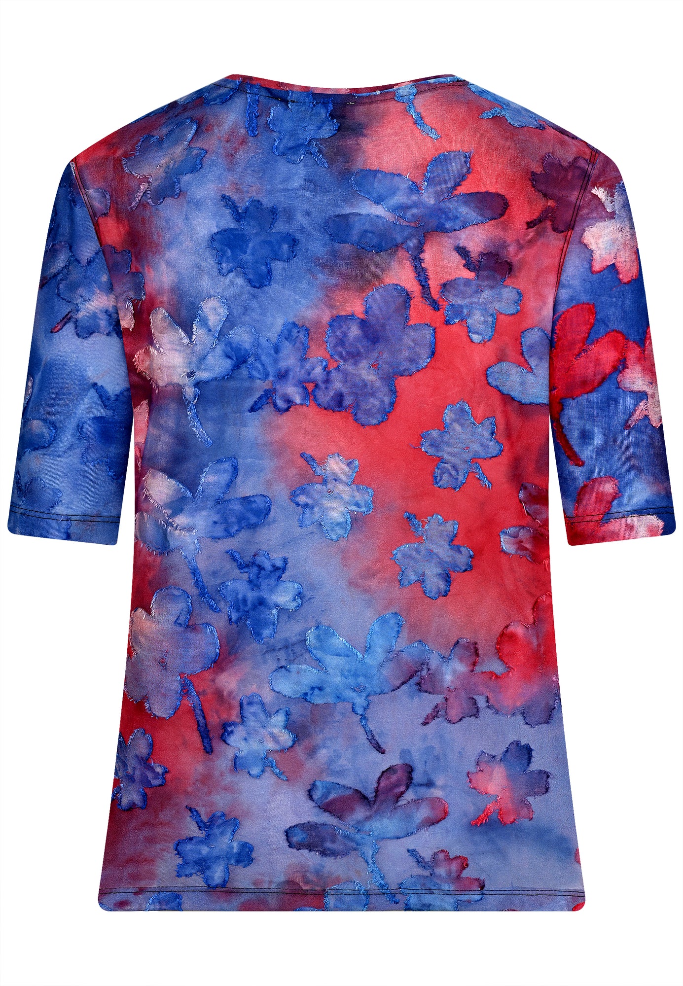 25202 Shirt mit Blüten-Batik-Muster in Blau/Rot