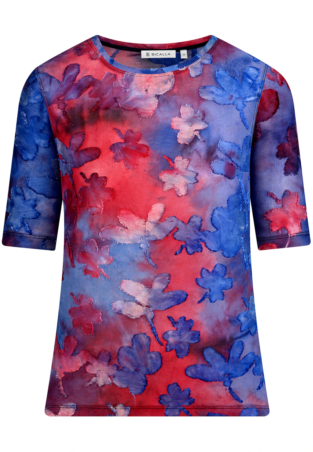 25202 Shirt mit Blüten-Batik-Muster in Blau/Rot