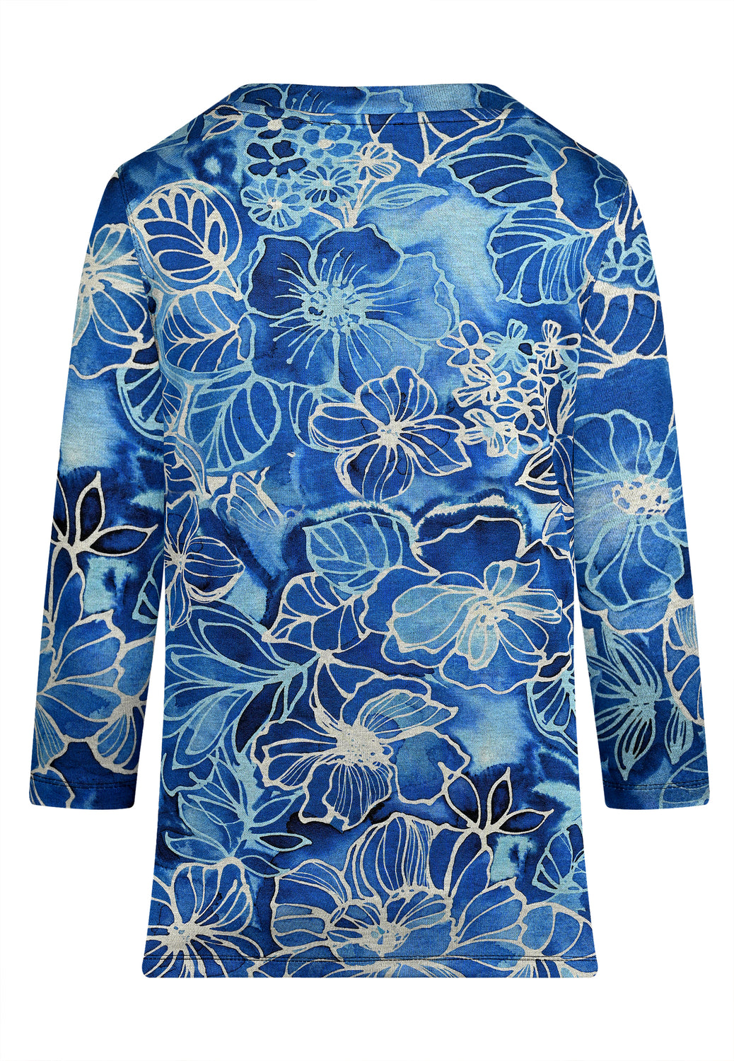 25206 Shirt mit Blüten- und Blätter-Print in Blau