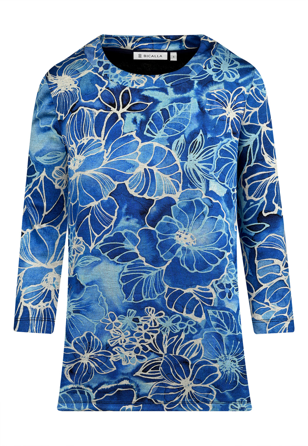 25206 Shirt mit Blüten- und Blätter-Print in Blau