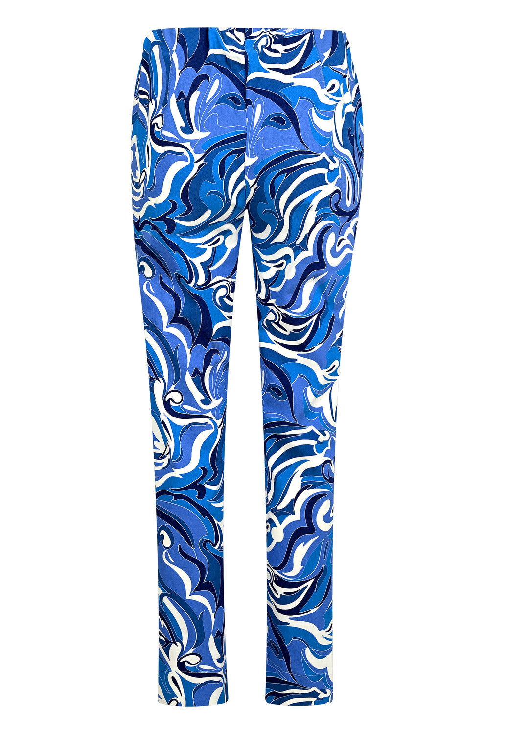 25208 Stretch-Hose mit Ornament-Print in Blau/Weiß