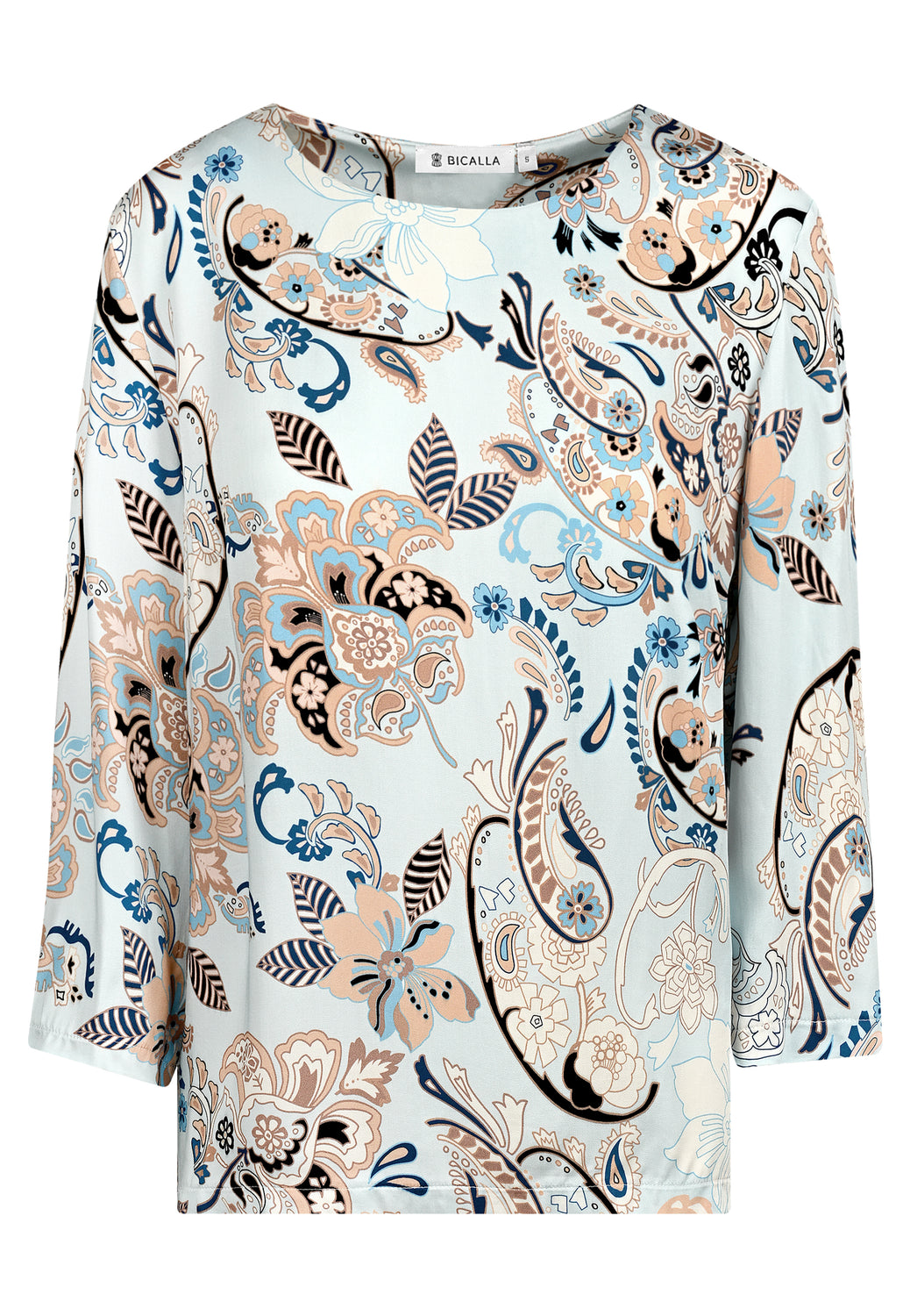 25214 Bluse mit Ornament-Print in Hellblau/Beige