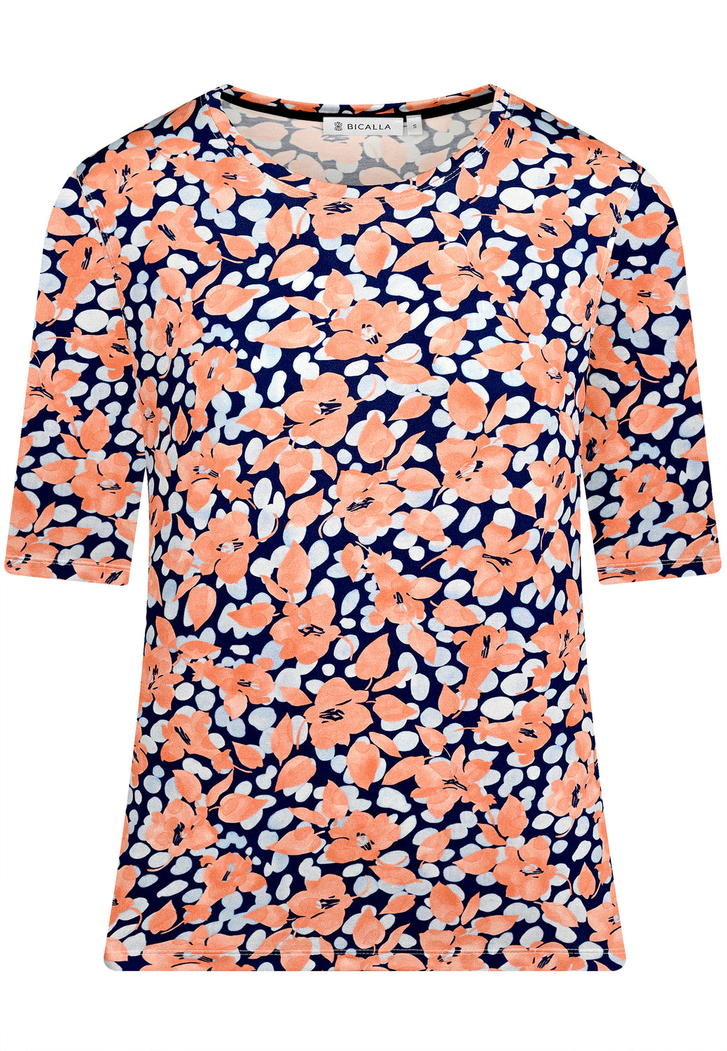 25215 Shirt mit Blüten-Print in Apricot/Blau