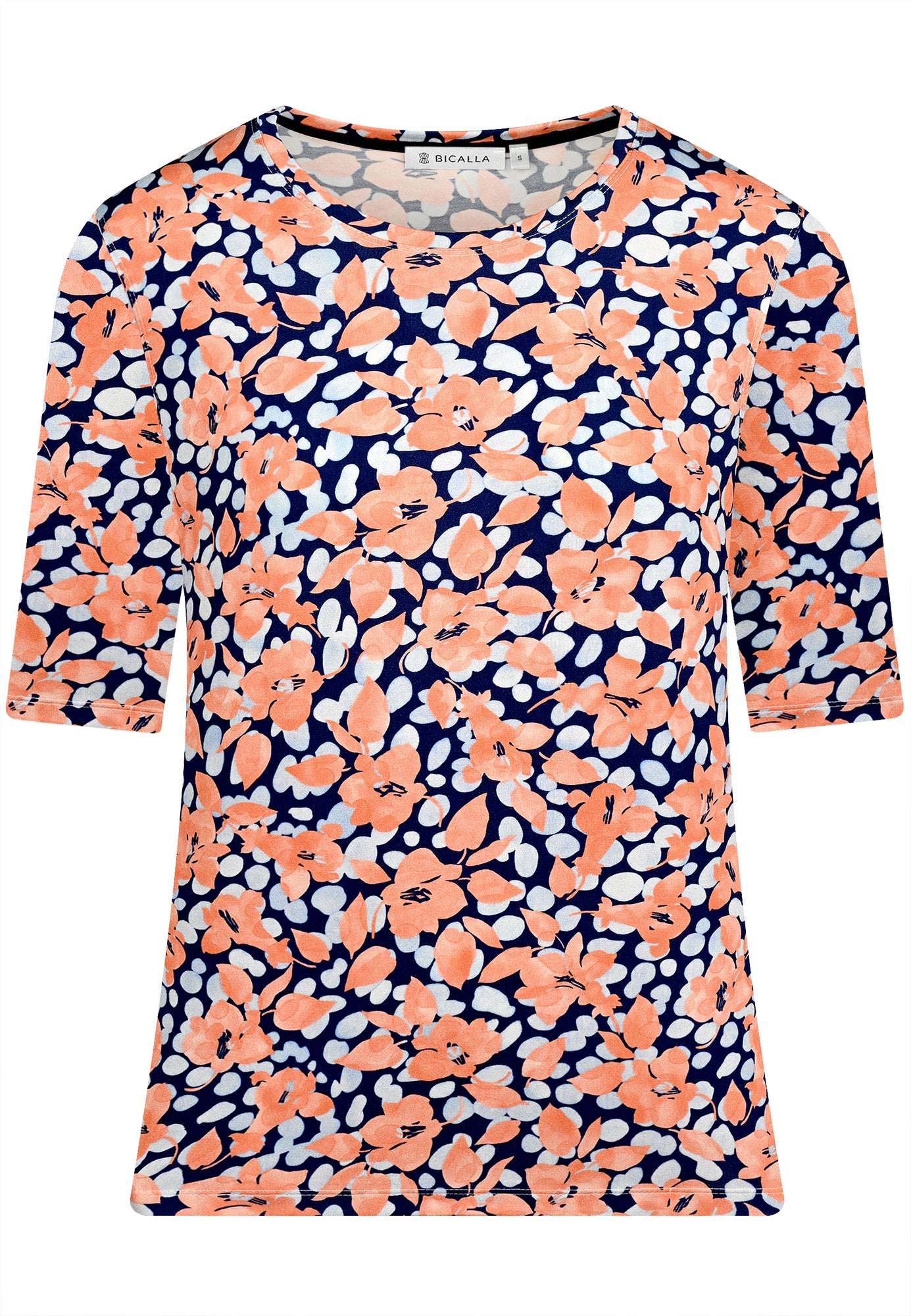 25215 Shirt mit Blüten-Print in Apricot/Blau