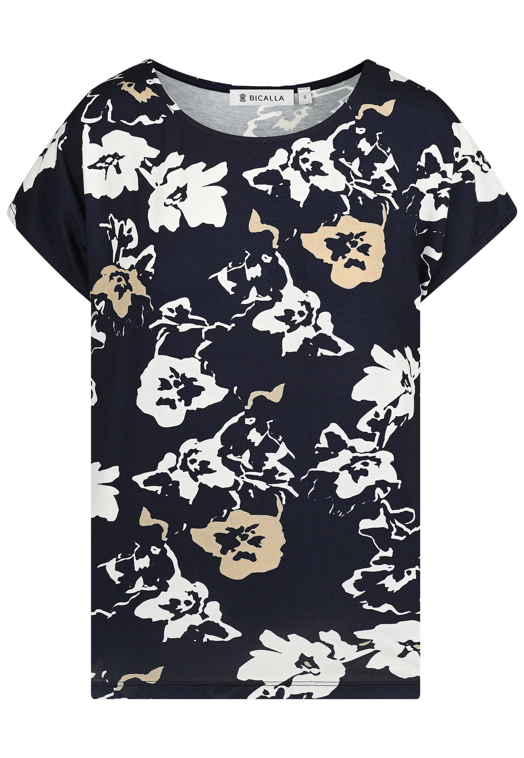 25217 Shirt mit Blüten-Print in Dunkelblau/Weiß