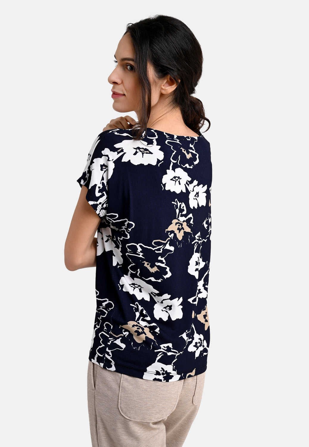 25217 Shirt mit Blüten-Print in Dunkelblau/Weiß