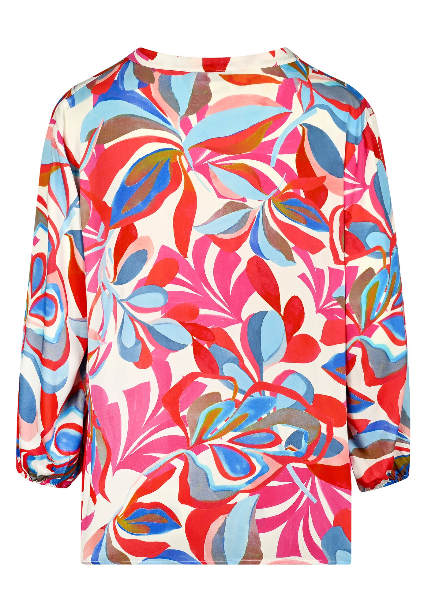 25221 Bluse mit Tropical-Print in Pink/Hellblau