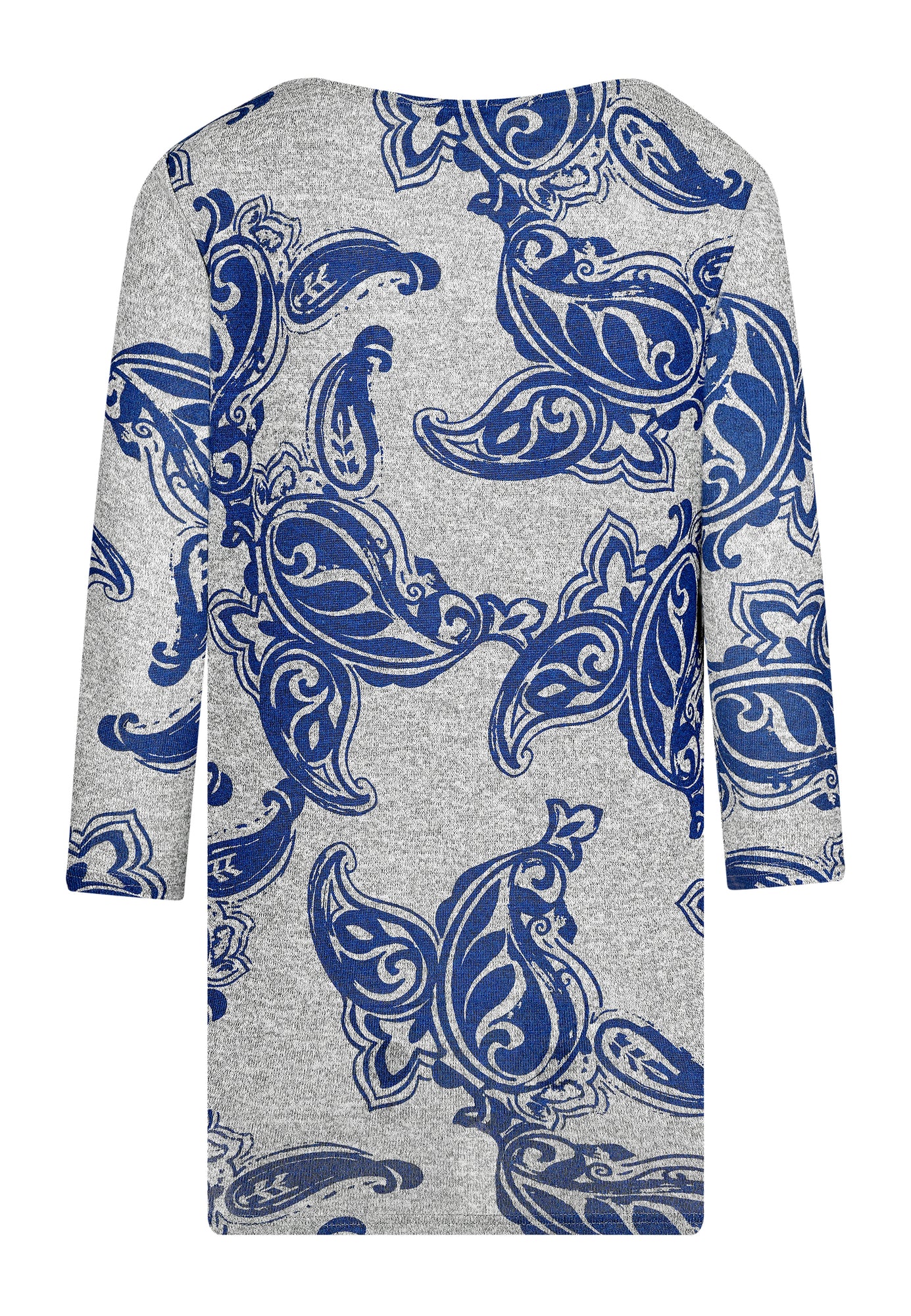 25222 Feinstrick-Shirt mit Paisley-Muster in Grau/Blau