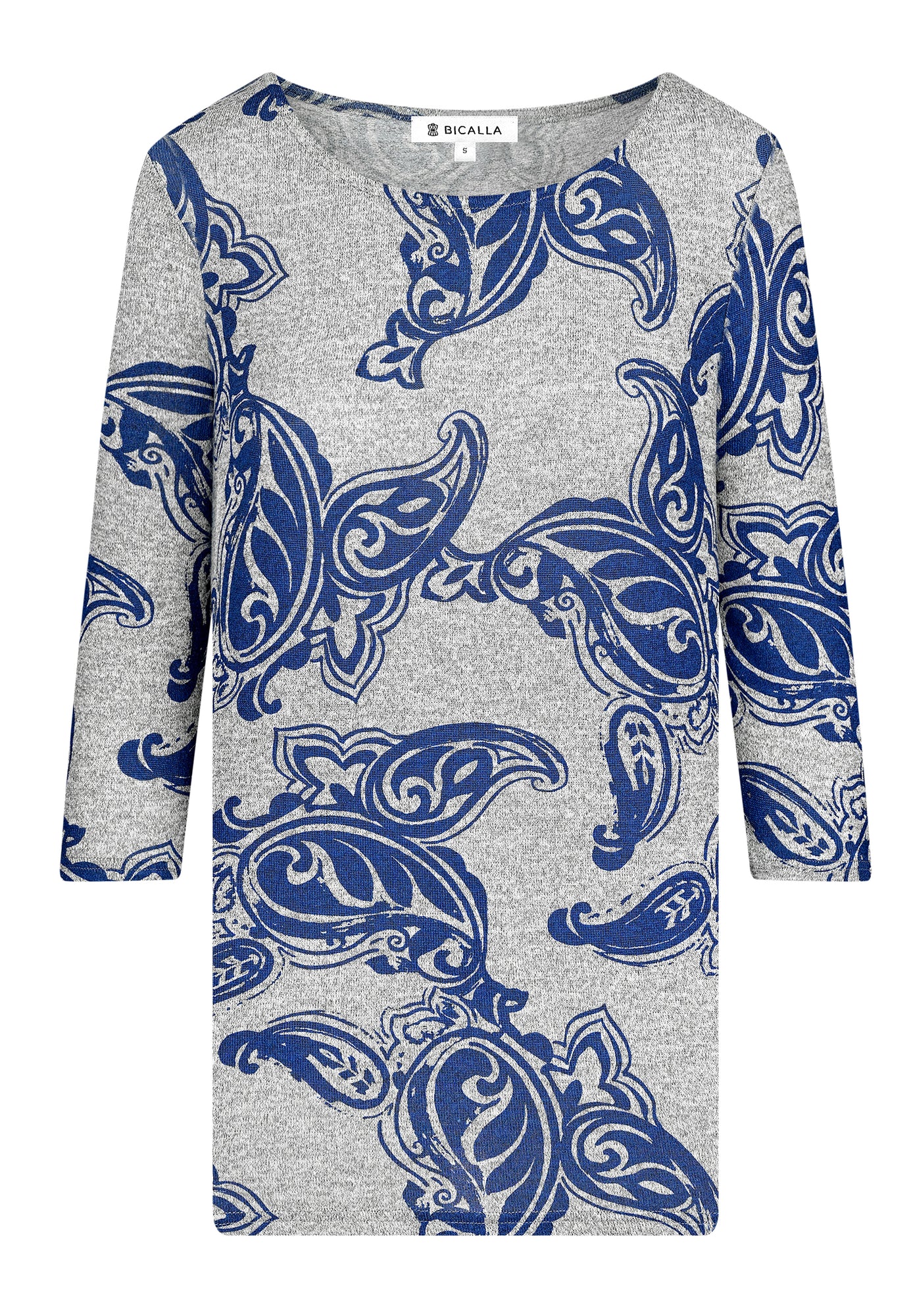 25222 Feinstrick-Shirt mit Paisley-Muster in Grau/Blau