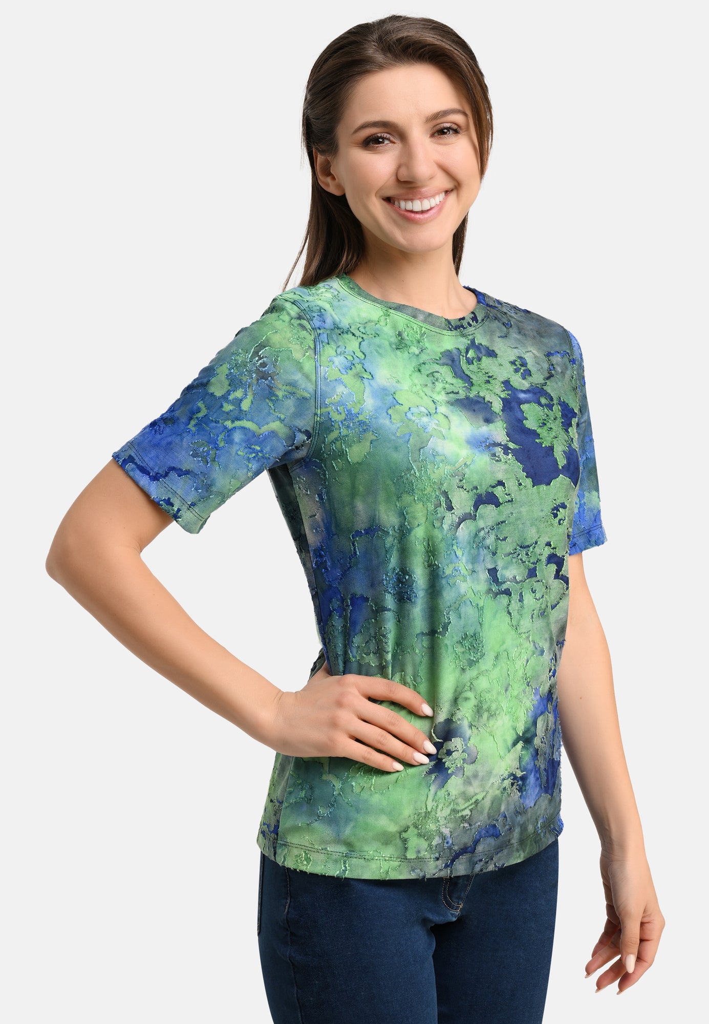 25354 Chemise à motif floral bleu/vert