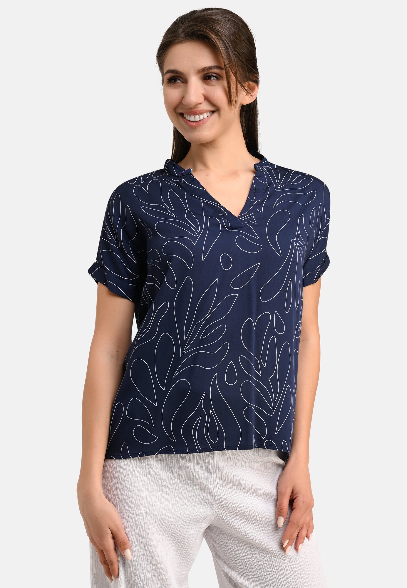 25369 Chemisier-chemise avec imprimé bleu foncé